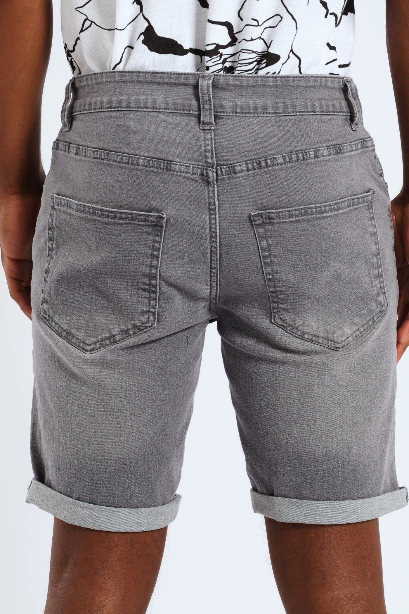 Mesh Ventilation Panels Basic Wash Denim Shorts - Grey Moisture wicking Preppy look