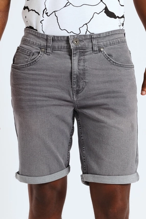 hip look Mesh Ventilation Panels Basic Wash Denim Shorts - Grey