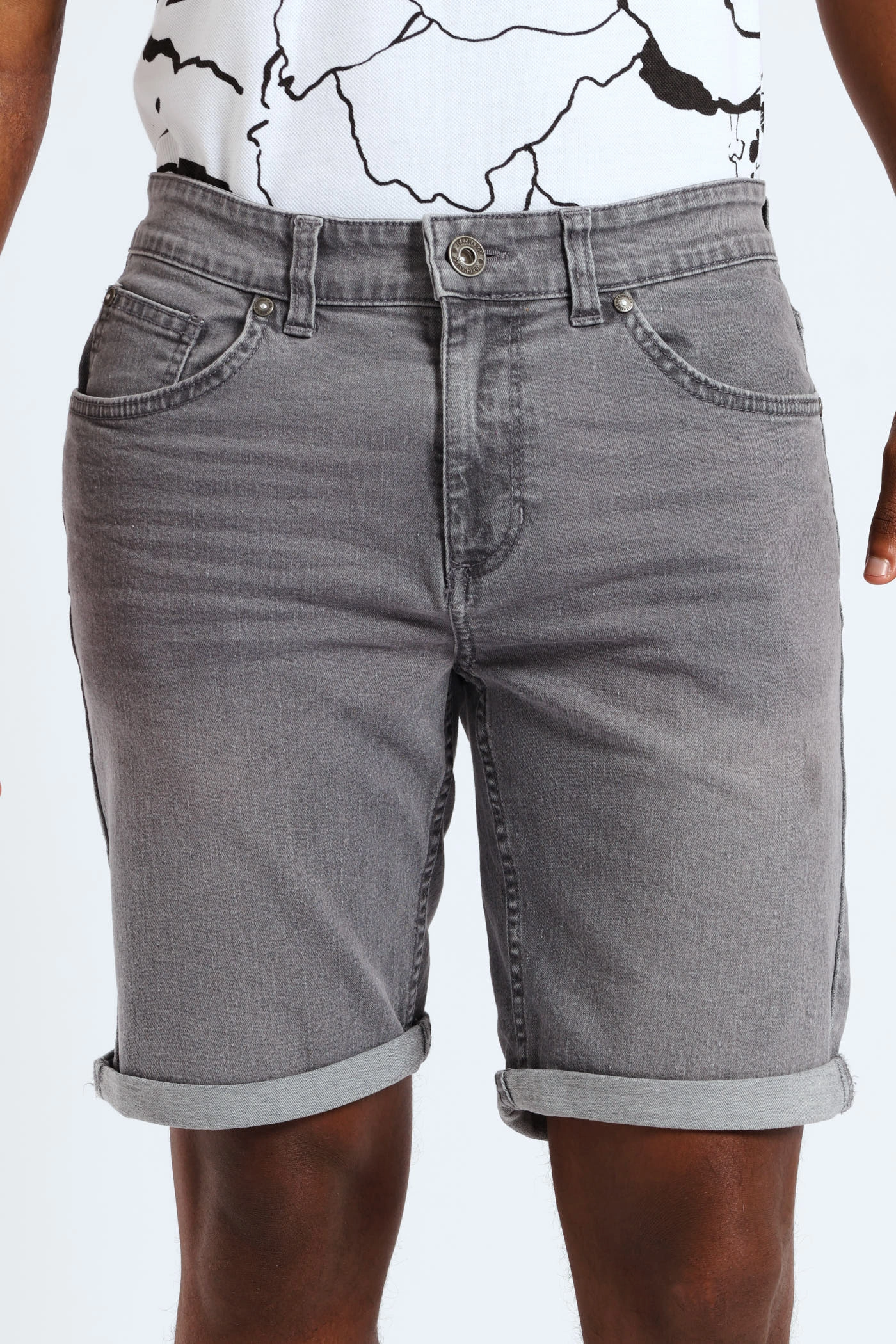 hip look Mesh Ventilation Panels Basic Wash Denim Shorts - Grey
