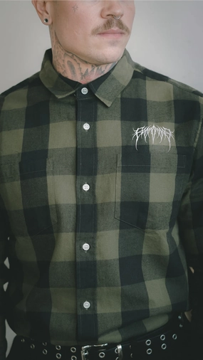 LightPadding Easy Care Fabric Metal Logo Checked Shirt Green