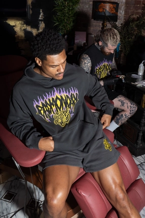 Easy Care Machine Washable Metal Tiger Faded Relax Hoodie / Front Print