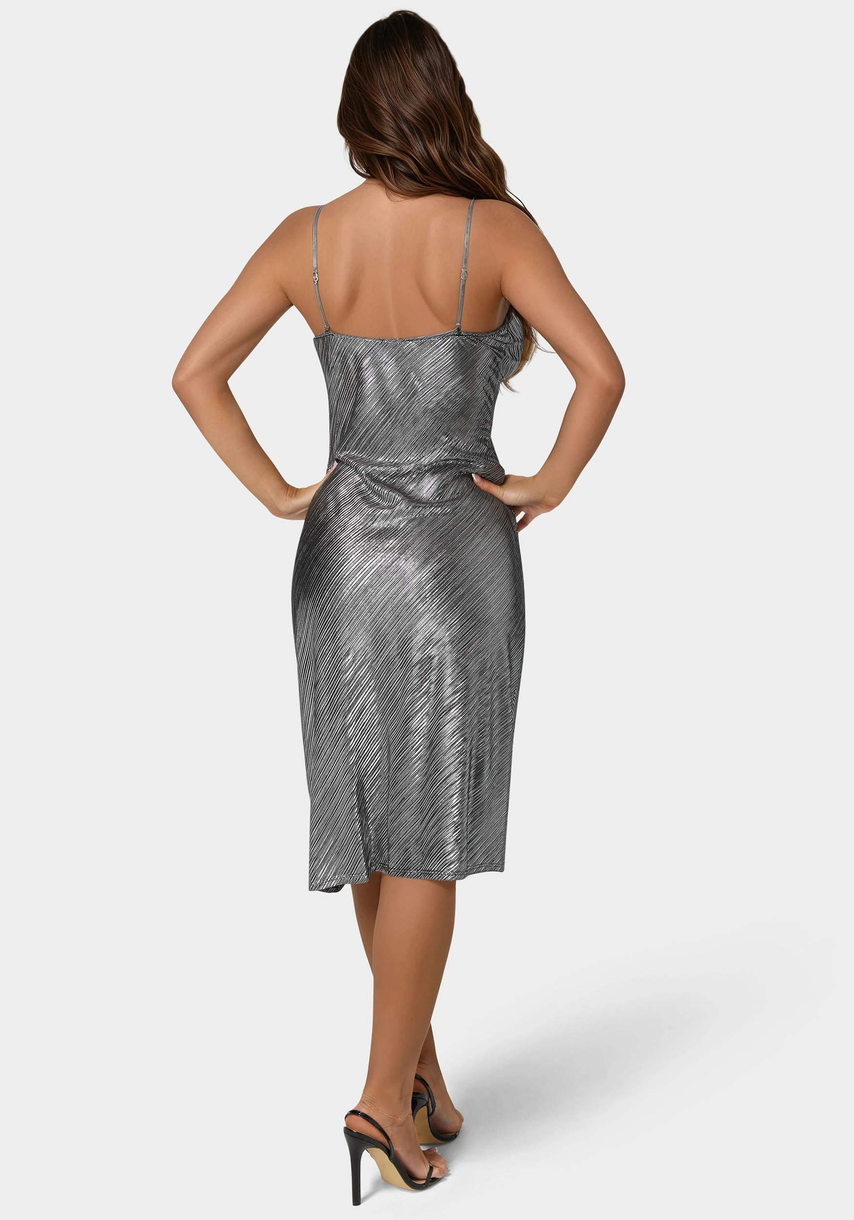 Metallic Dulce Pleat Midi Dress Flattering and Chic Soft Lines