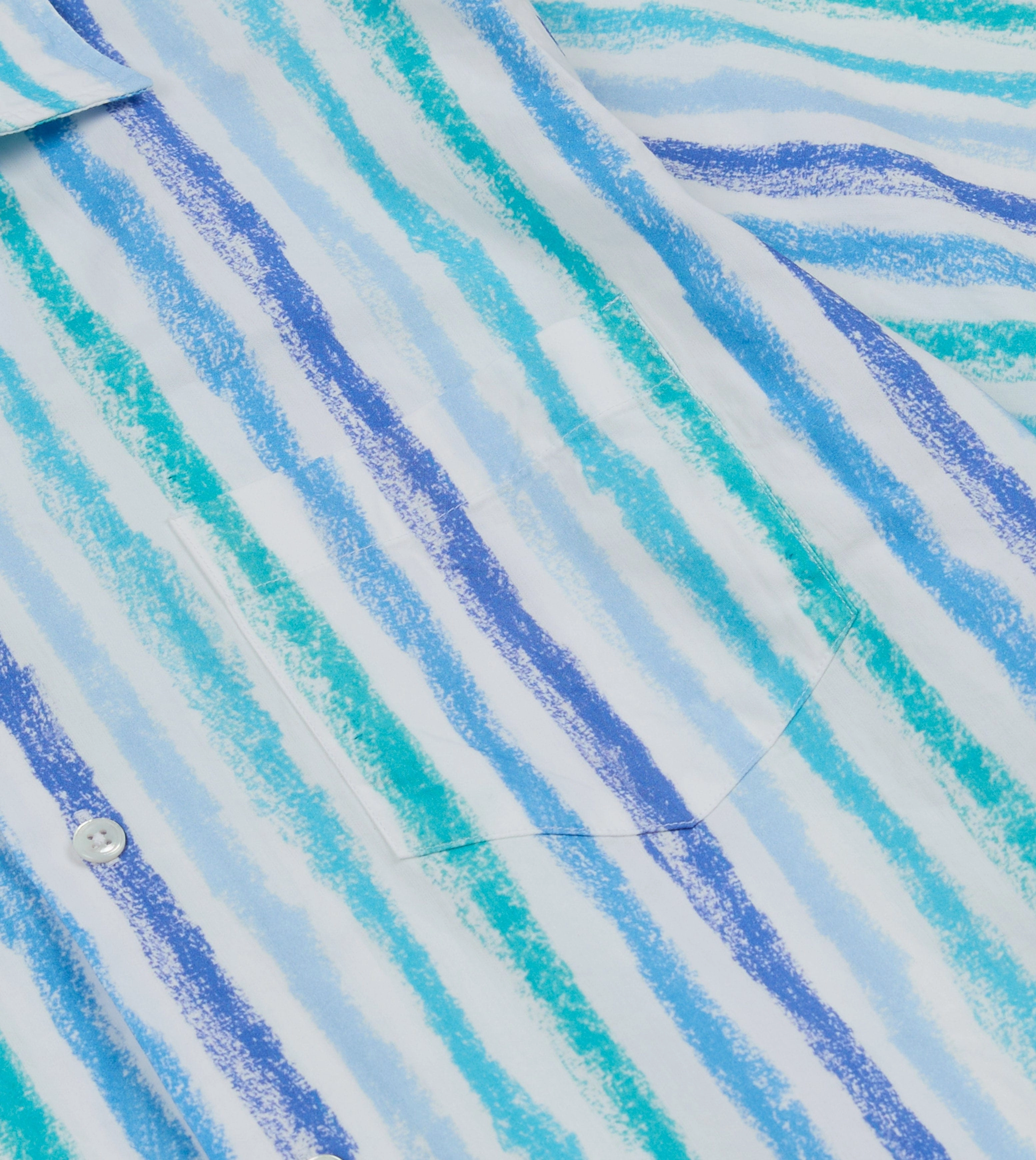 Laser Cut Edge Detail Tailored Style Michael McGregor for Drake's Stripe Camp Collar Shirt