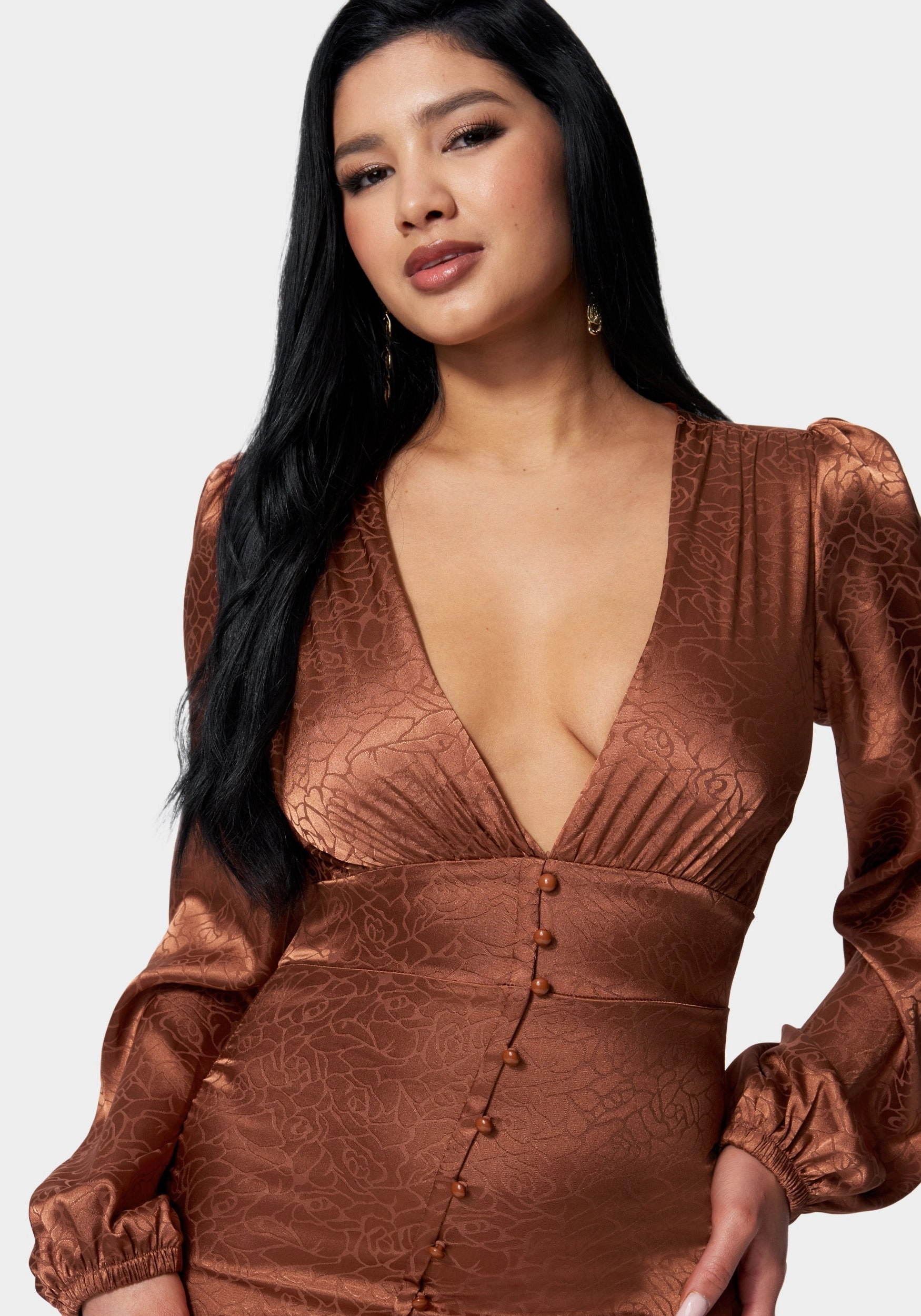 Urban Drape Satin Button Up Jacquard Mini Dress