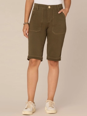 "Ab"solution High Rise Cuffed Hem Bermuda Shorts with Coin Pockets Everyday Style Gusseted Crotch