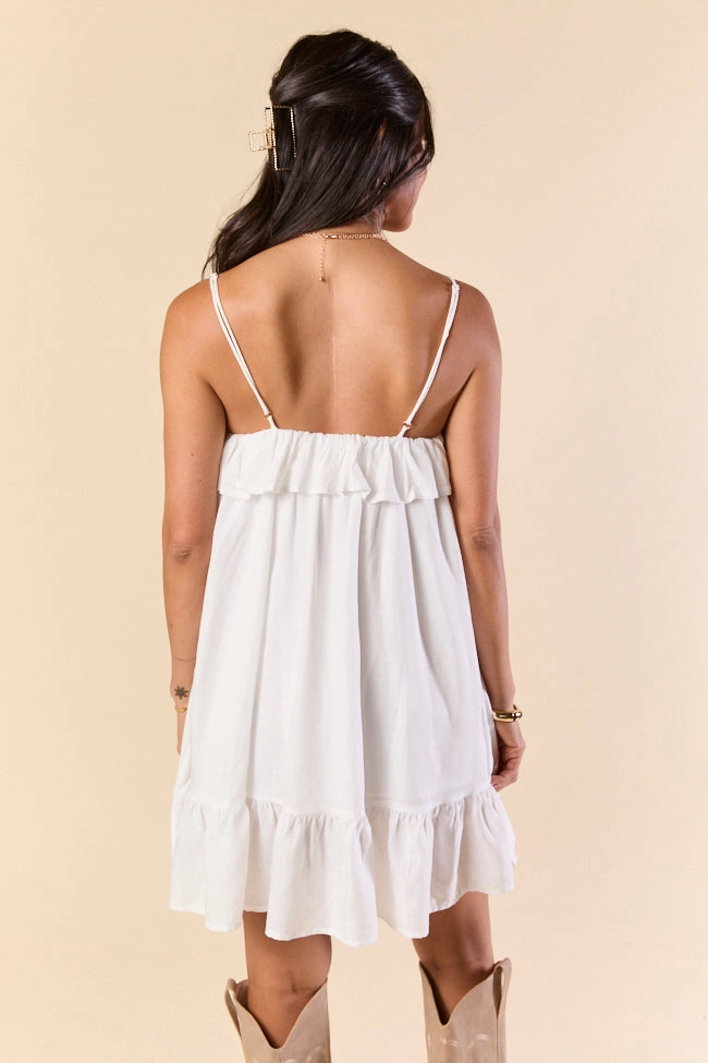 Loose Fit Clean Slate Ruffle Trim White Dress FINAL SALE