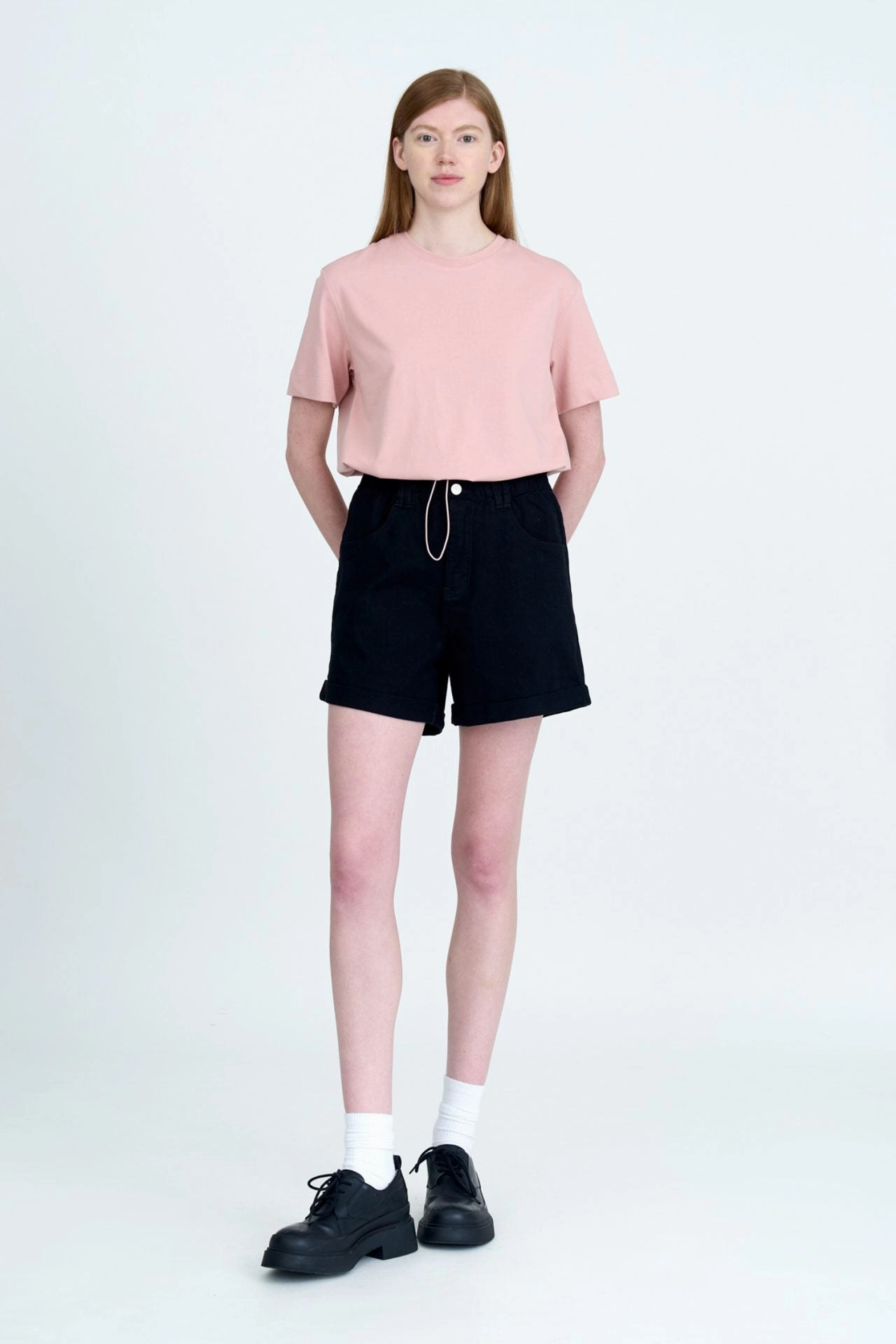 Teenager fashion Short Sleeve Drawcord Tee - Blush