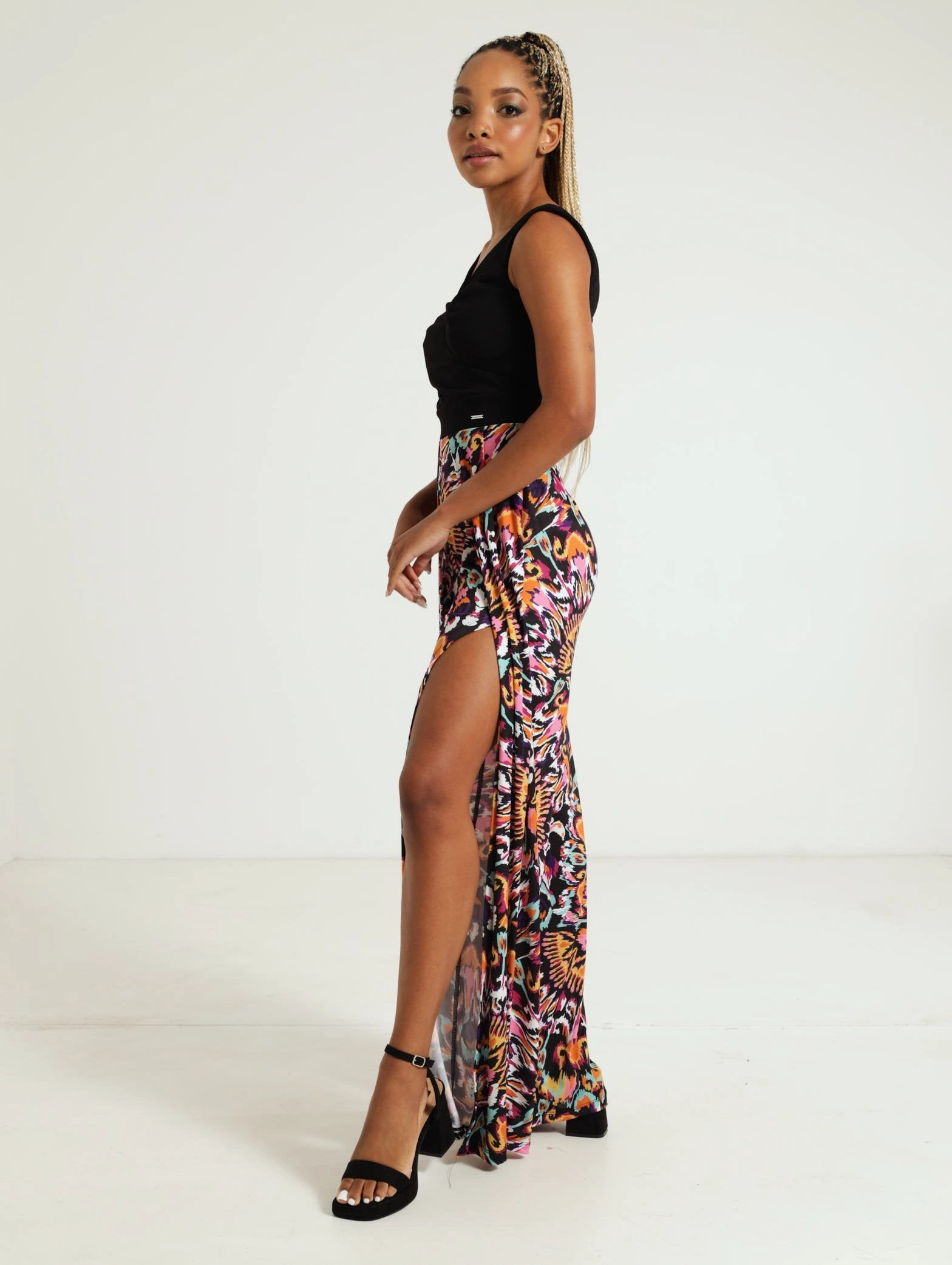 Slim Shape Mixed Jumpsuit With Front Slits