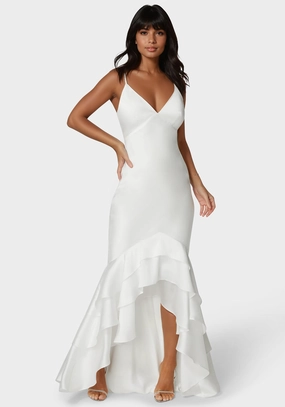 Chill Vibes plus-size Tiered Satin High Low Gown