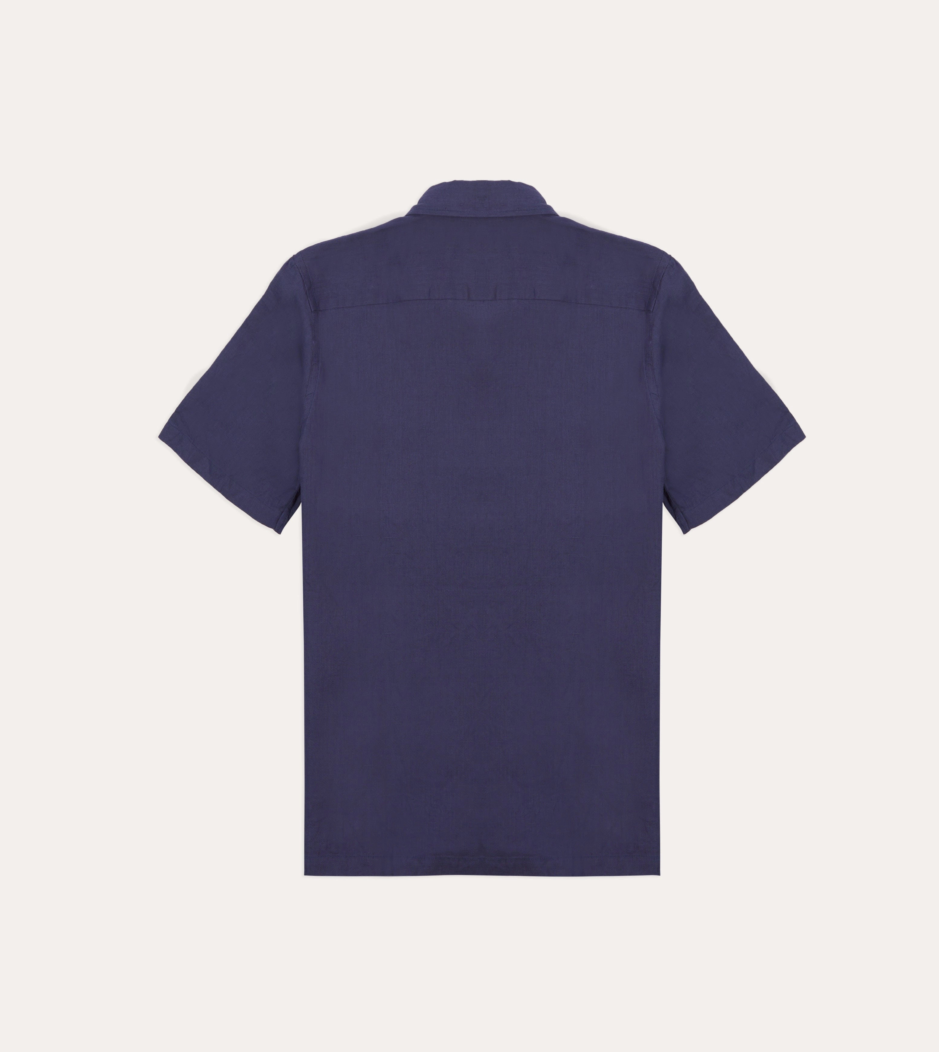 Odor Control Fabric Navy Linen Camp Collar Short Sleeve Shirt
