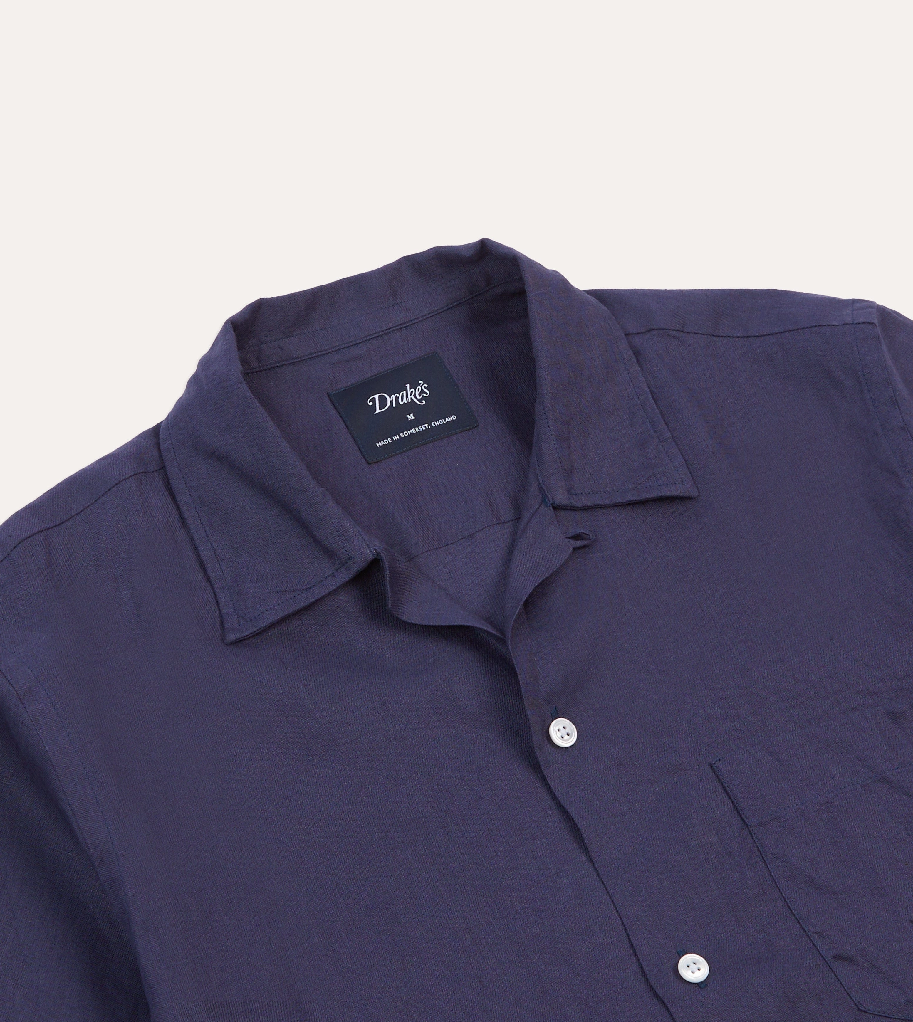 Sophisticated Style Navy Linen Camp Collar Short Sleeve Shirt