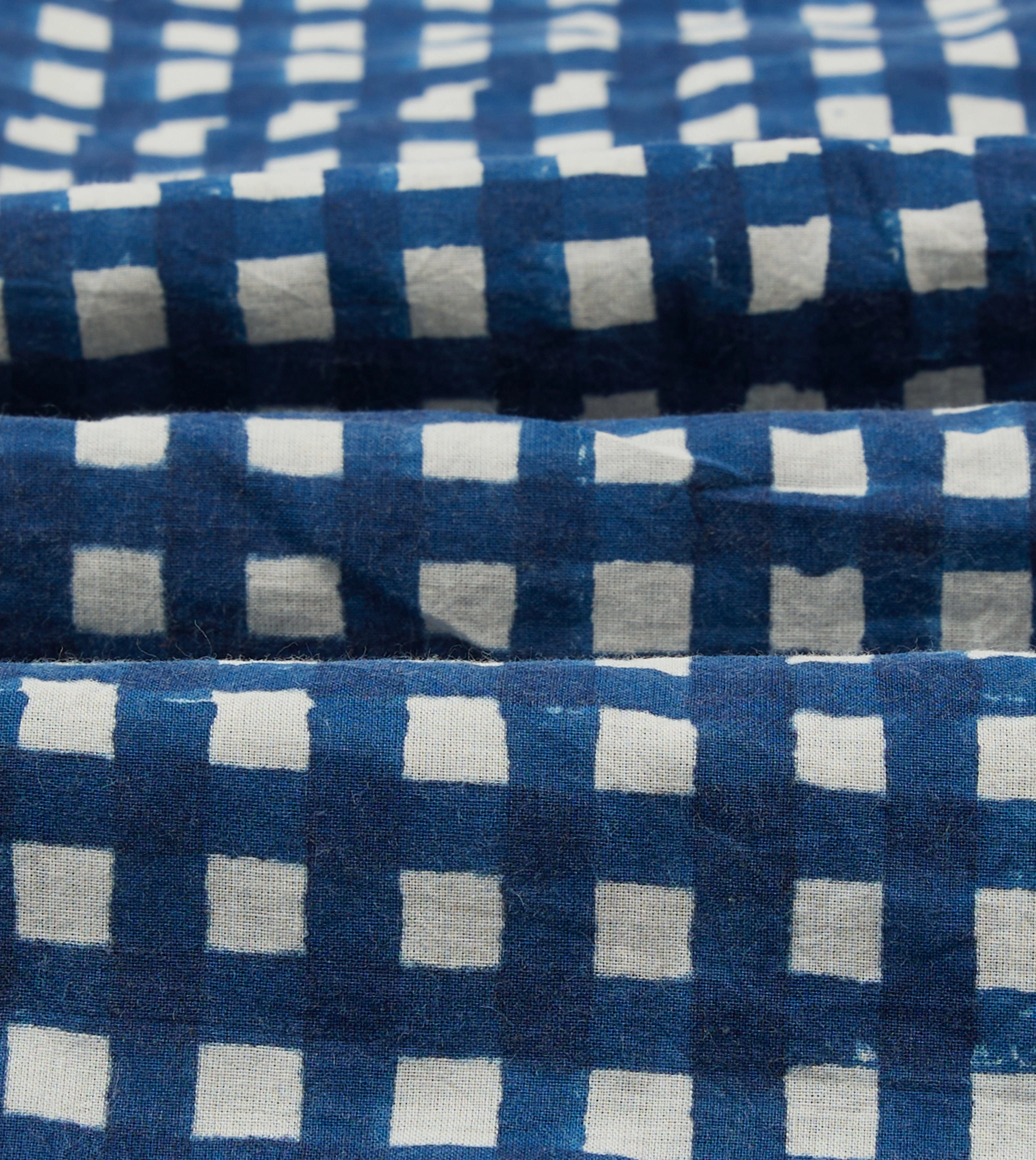 Navy Gingham Check Block Print Cotton Camp Collar Short Sleeve Shirt Snag Resistant Fabric