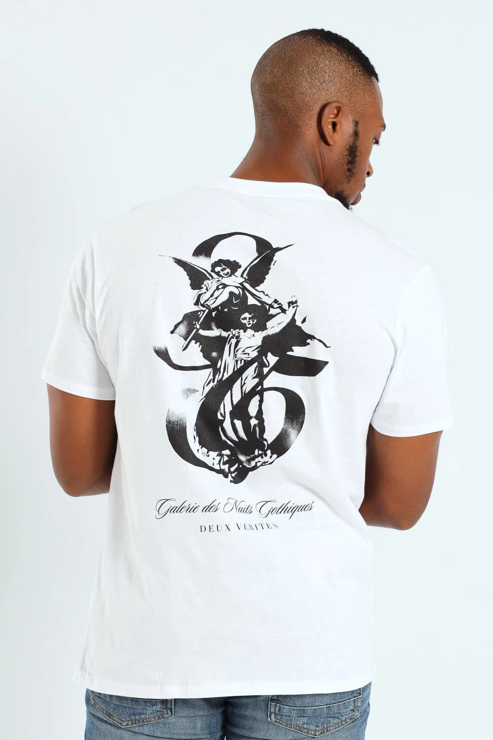 Value for Money Printed Logo Angel Front & Back Print Tee - White