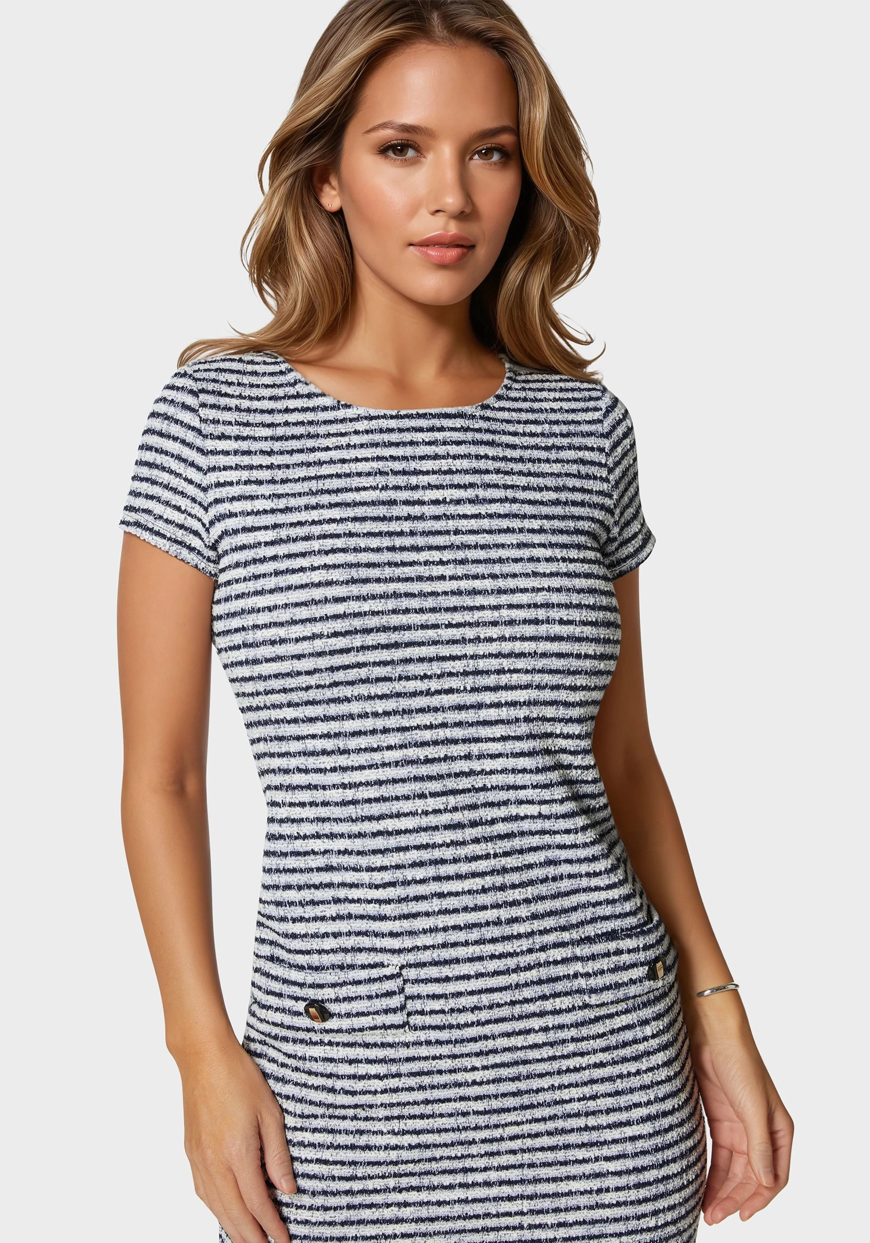 Bold-Color Tweed T Shirt Dress