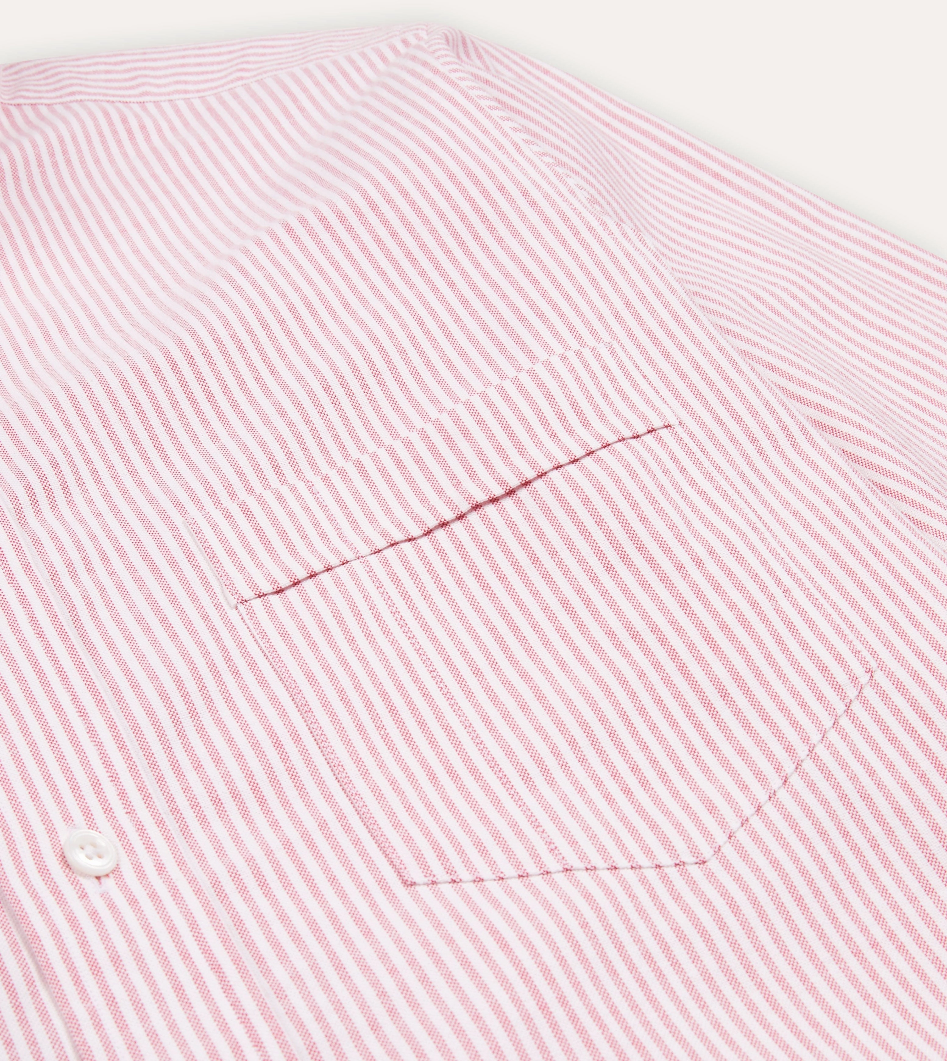 Pink Ticking Stripe Cotton Oxford Cloth Button-Down Shirt Seamless Shoulder