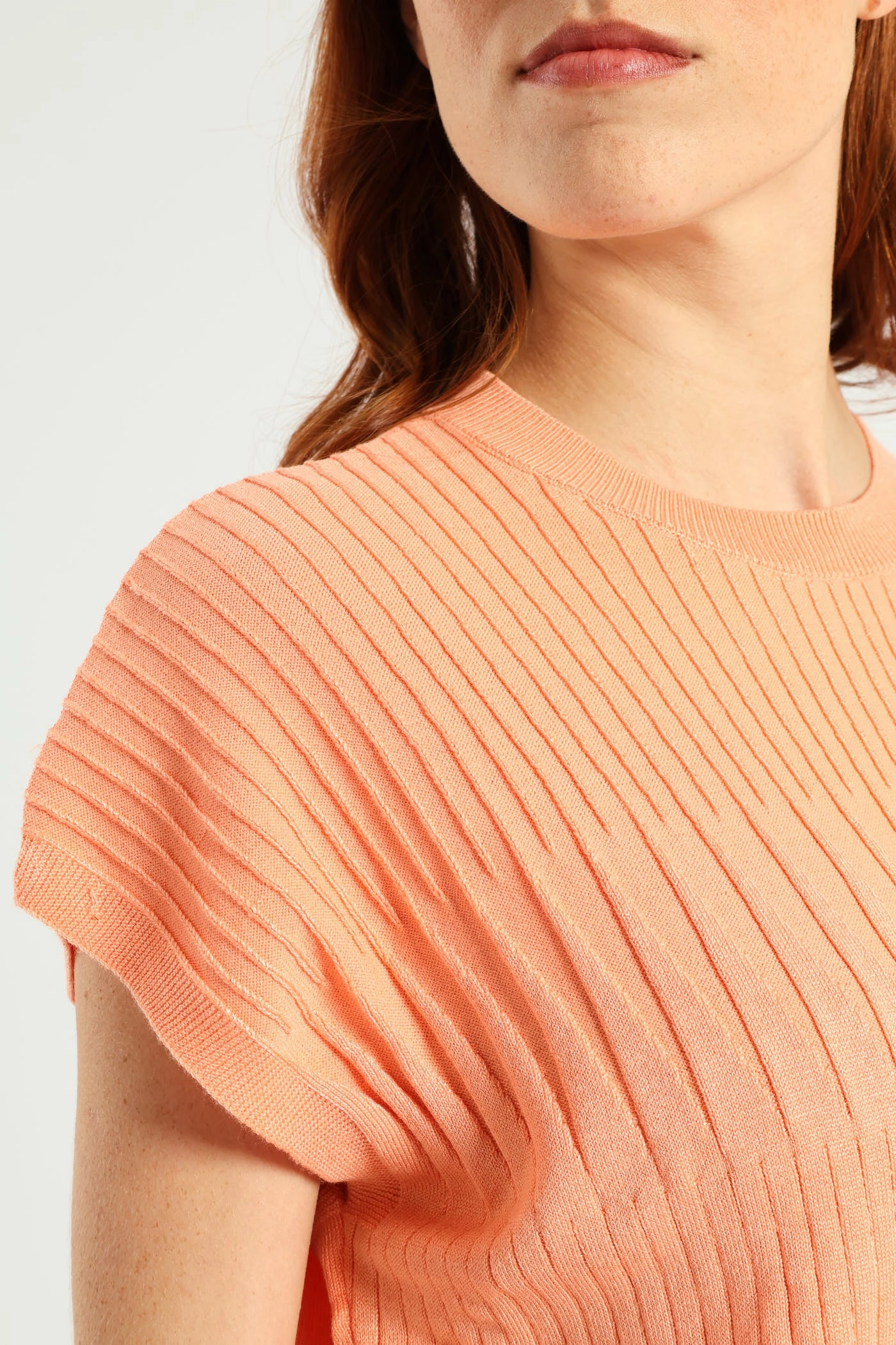 Antibacterial Reverseble Design Zig-Zag Yoke Pointelle Grown On Sleeve Tee - Light Coral