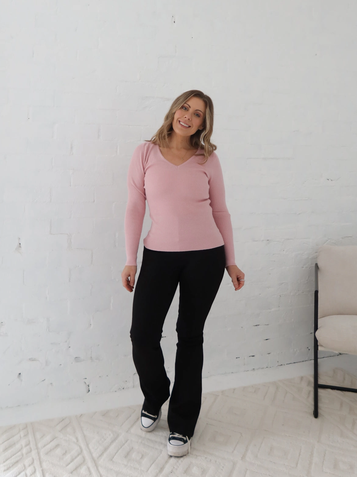 Dawson Knit Top - Pink Studio Embroidered
