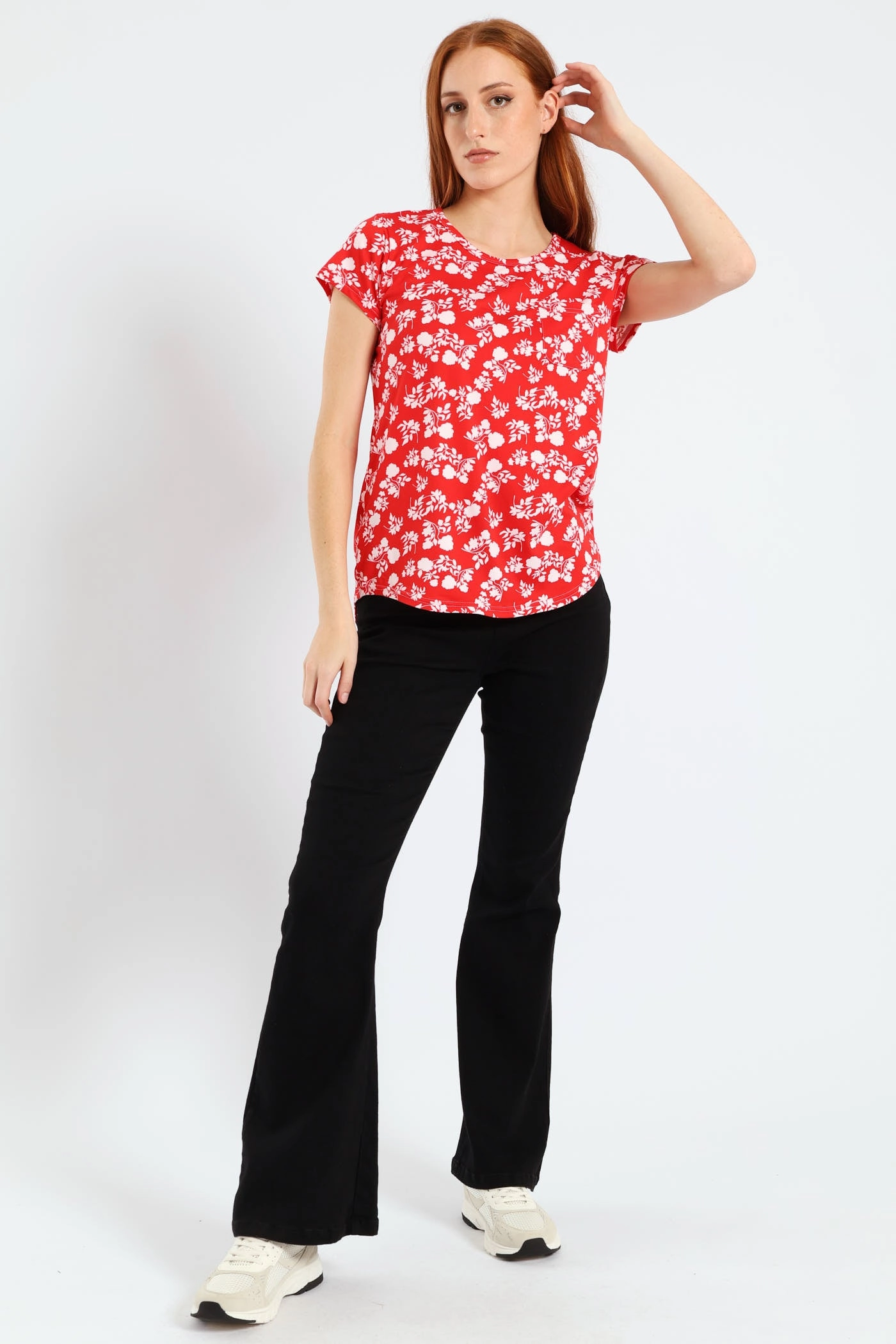 AntiPill Finish Two Tone Floral Pocket Tee - White/Red