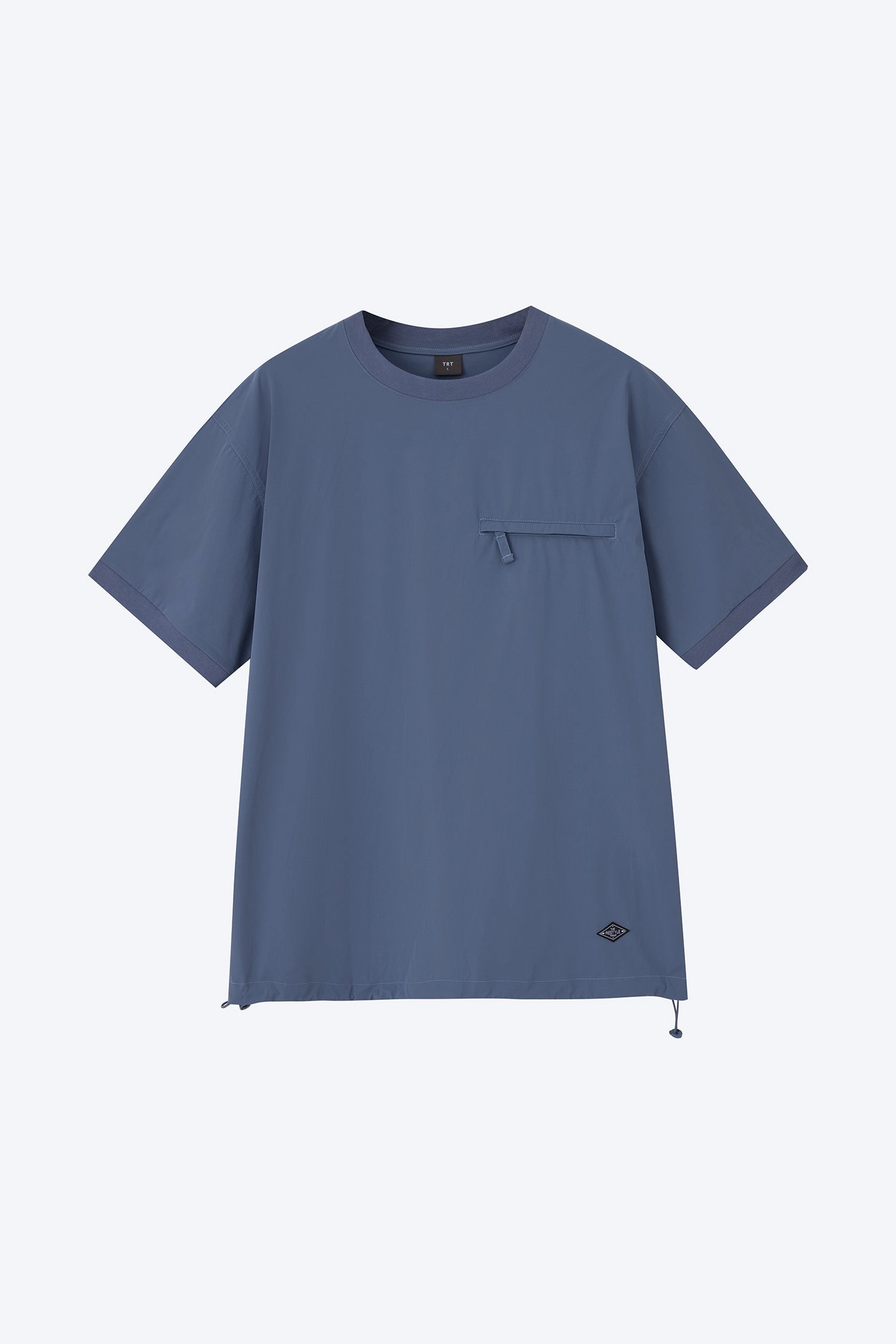 Flexible Design Nylon Drawstring Hem Welt Pocket Tee - Steel Blue