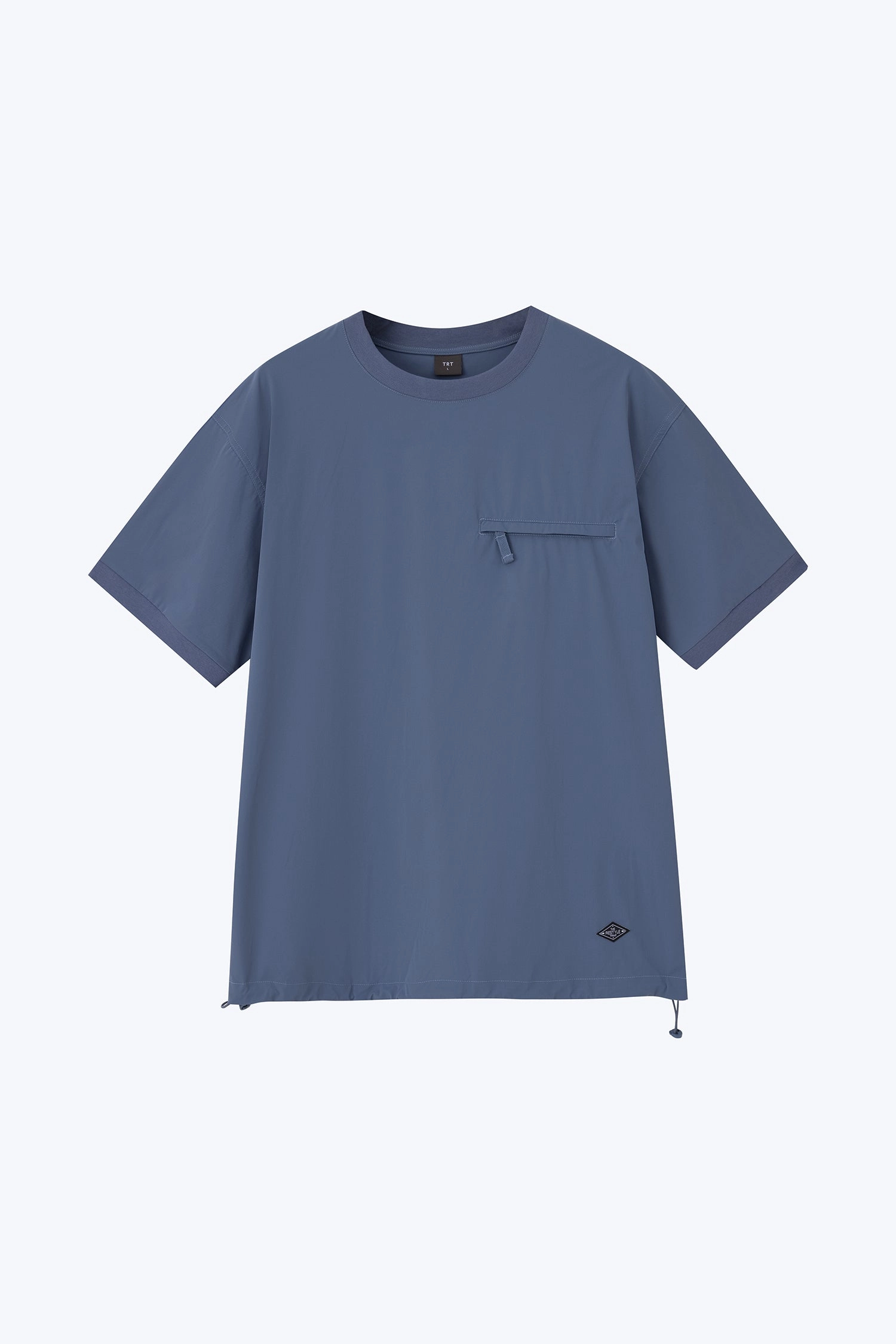 Nylon Drawstring Hem Welt Pocket Tee - Steel Blue RibbedTrims