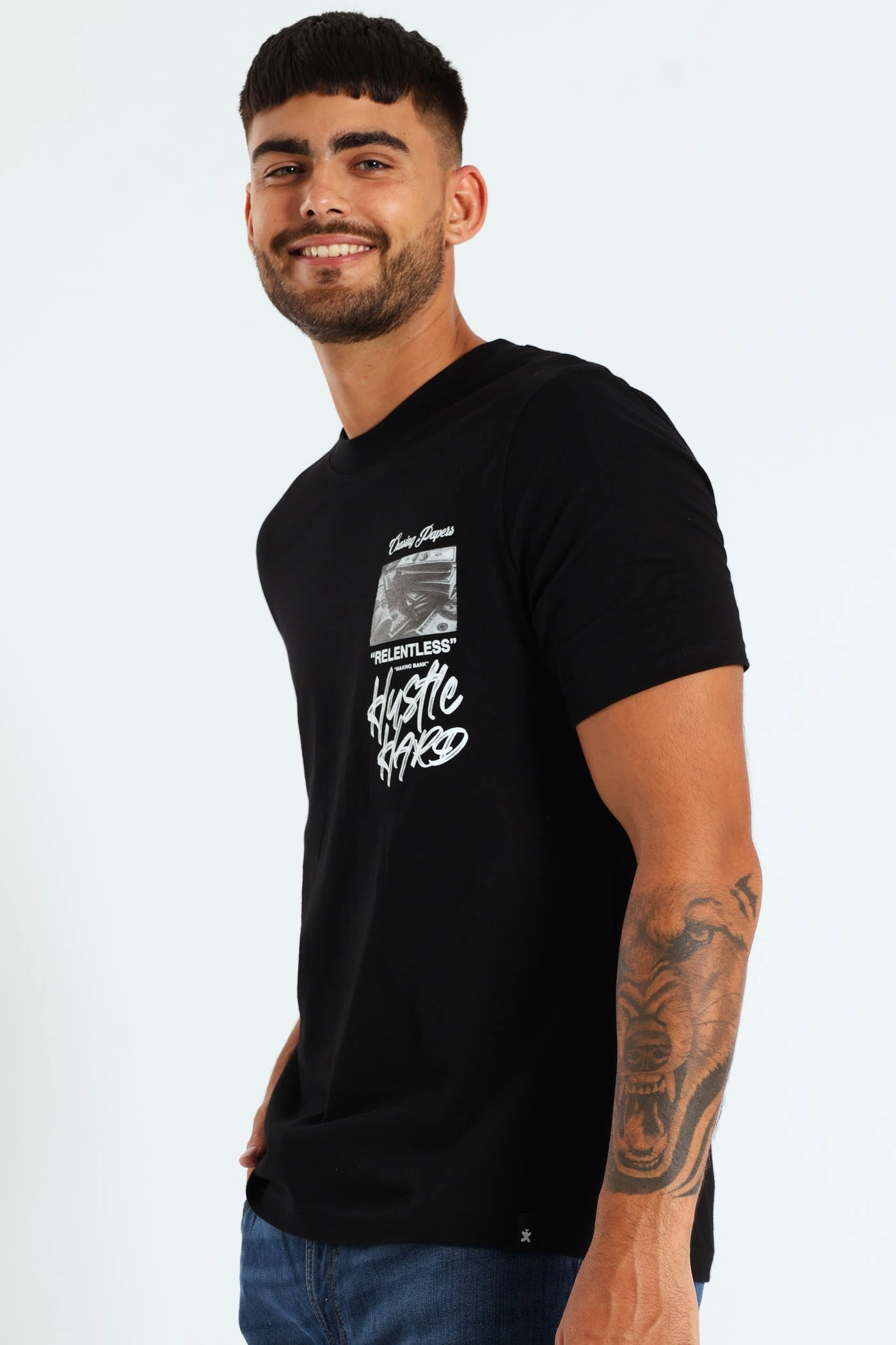 Chic Style Trend Money Front & Back Print Tee - Black