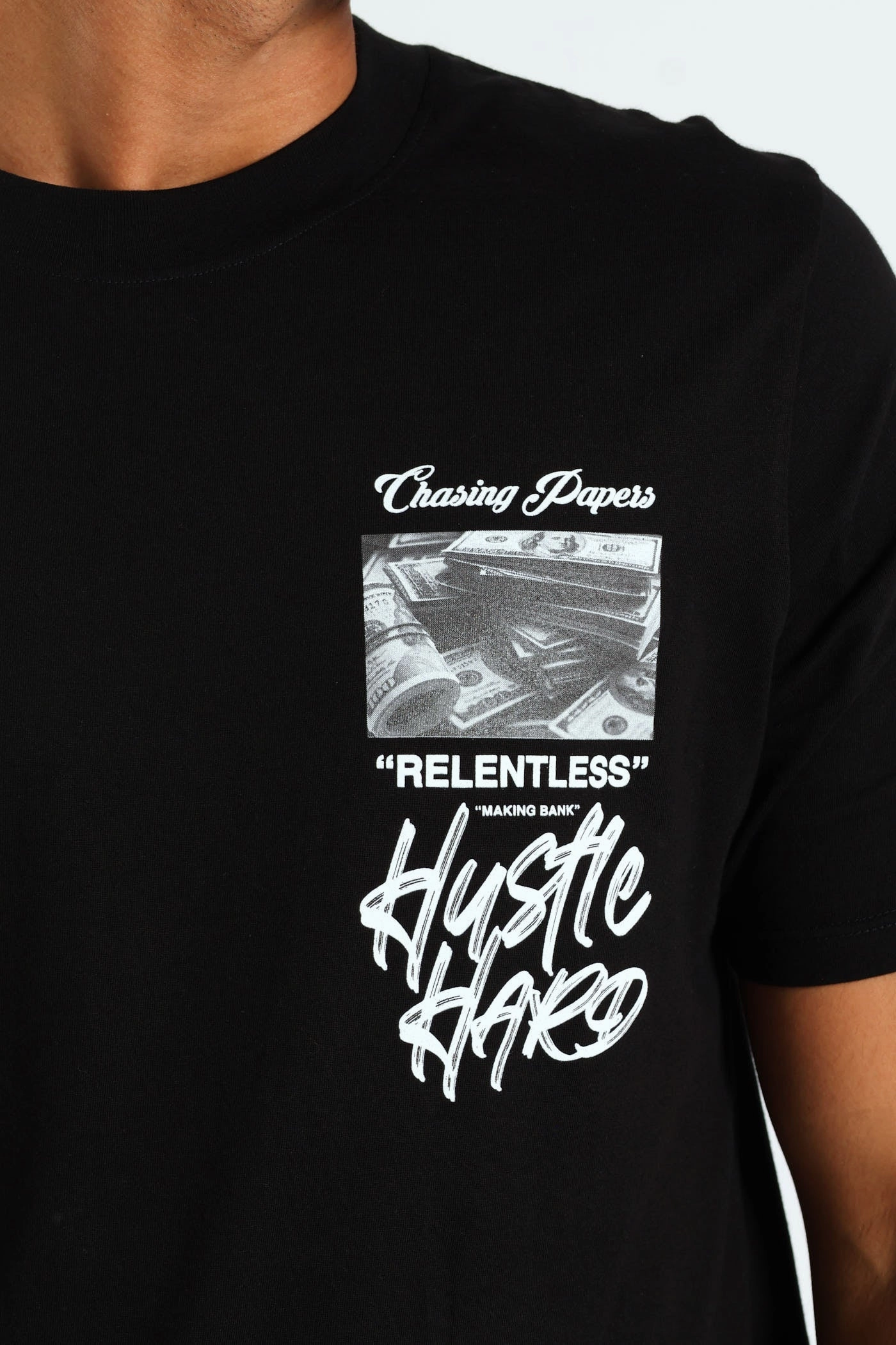 discount offer oversized but not shapeless Money Front & Back Print Tee - Black