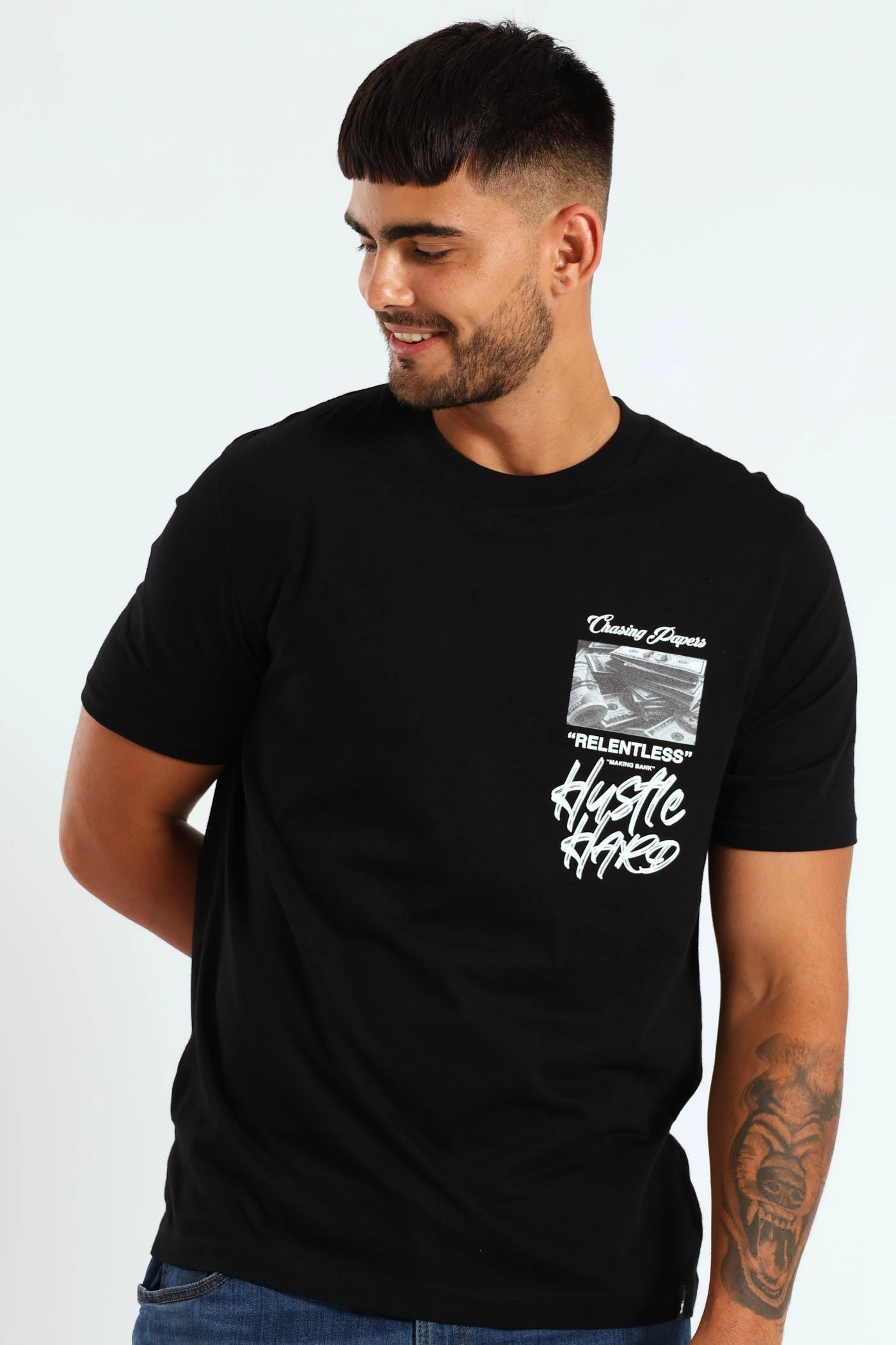 Fresh Comfort Style vacation wear Money Front & Back Print Tee - Black