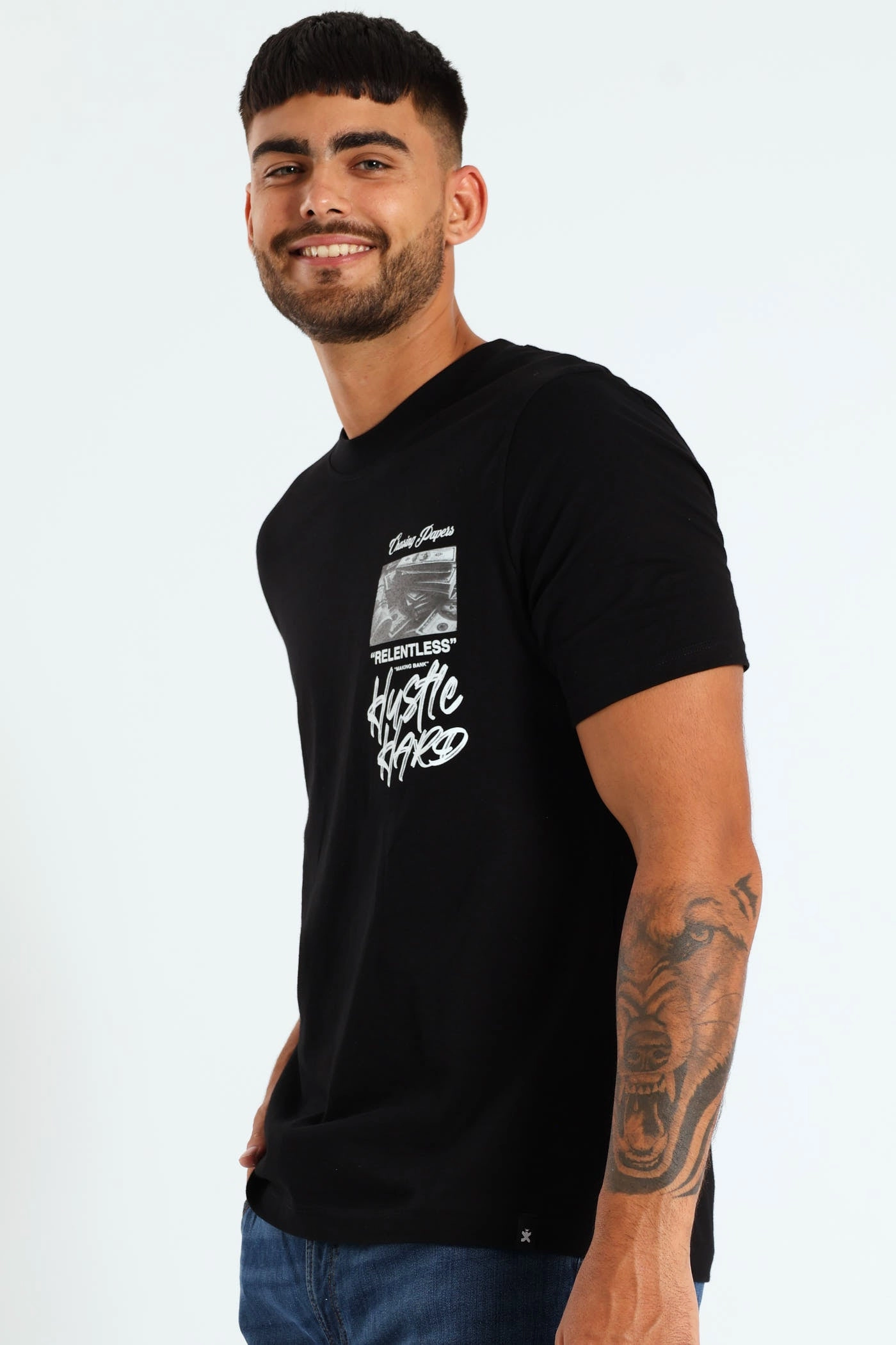 Money Front & Back Print Tee - Black Unisex Core Versatile Layering