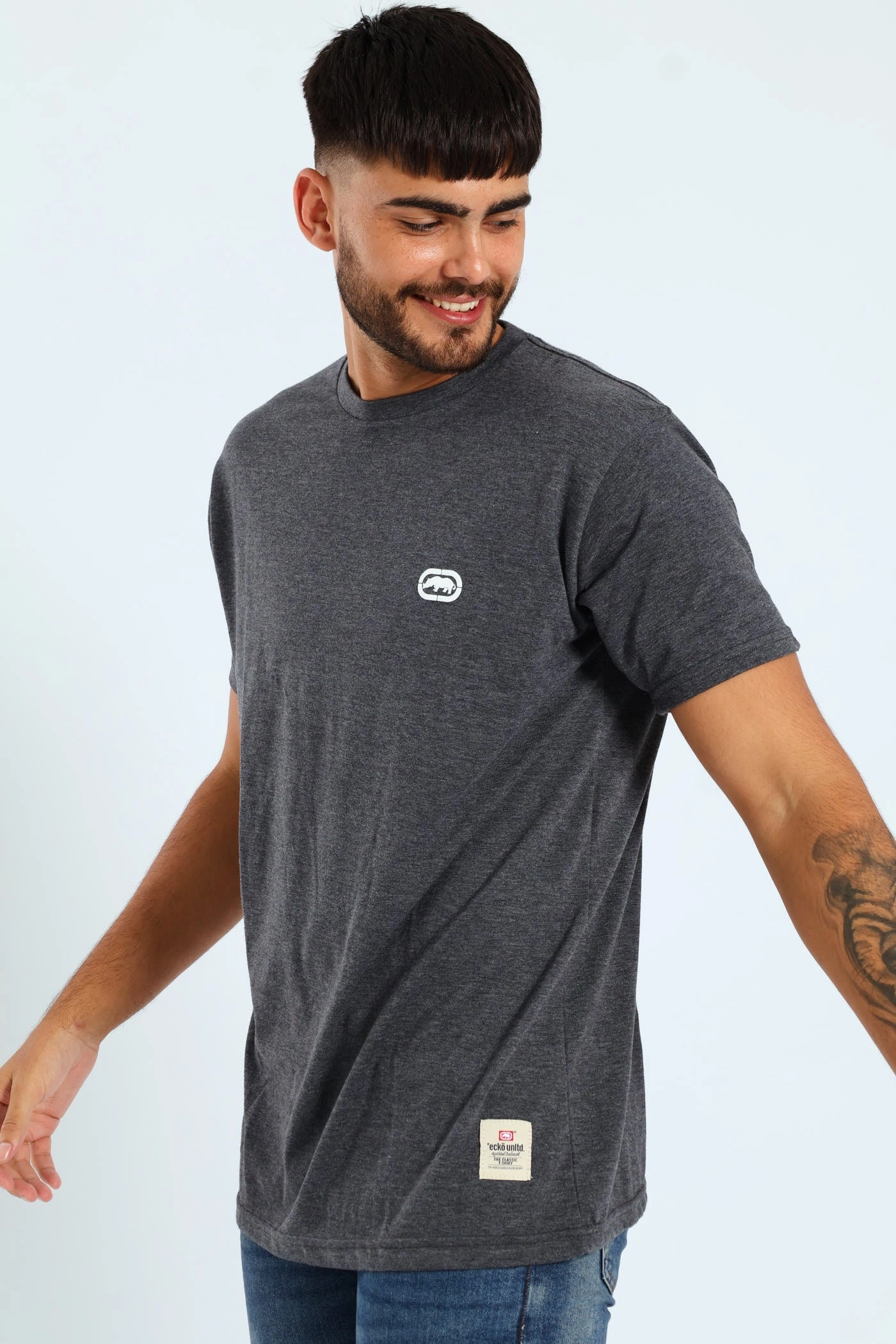 comfortable top Spandex Enhanced Elasticity Never Out Tee - Charcoal Melange