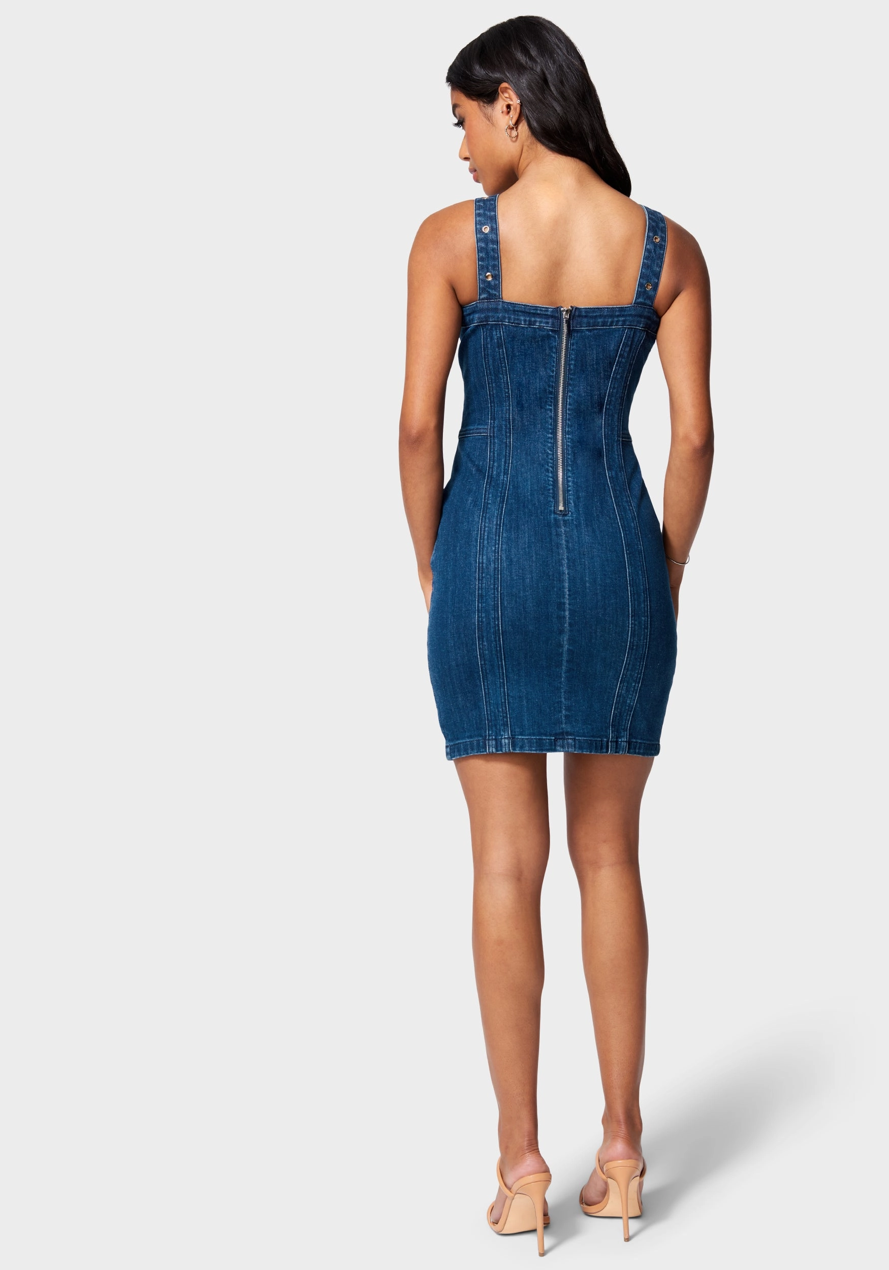 Work Vibe Chic and Elegant Multi Band Detail Denim Dress