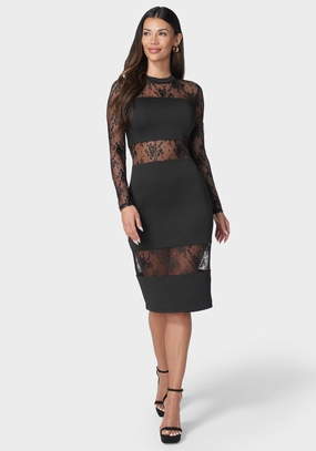 Color Soft Midi-Length Multi Lace Inset Midi Dress