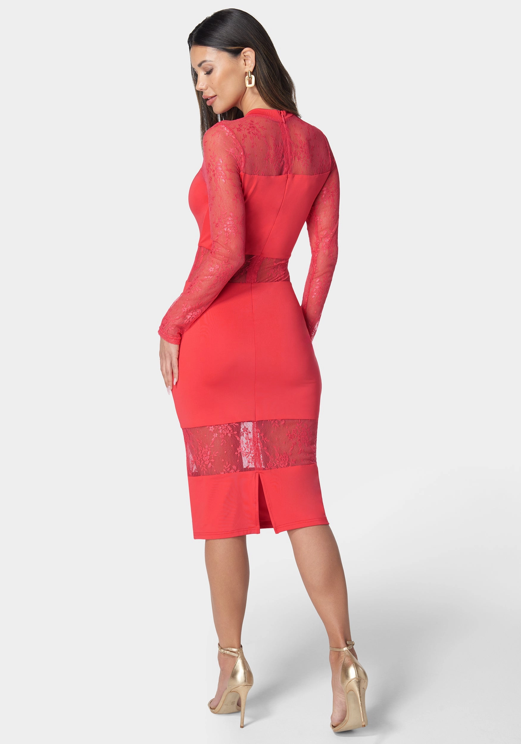 NonIrritatingLining All Season Style Multi Lace Inset Midi Dress