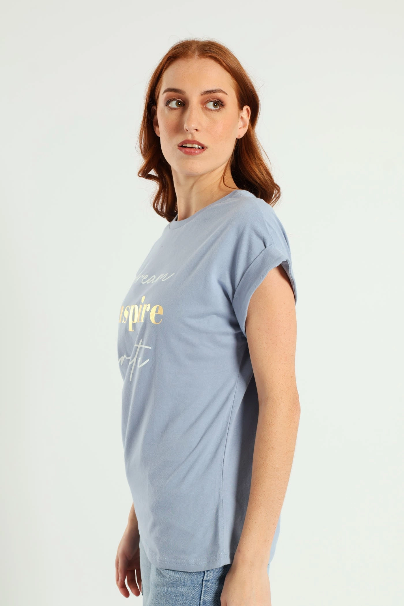 Odor Resistant Treatment Stain Resistant Treatment Dream Create Inspire Foil Muscle Tee - Pale Blue