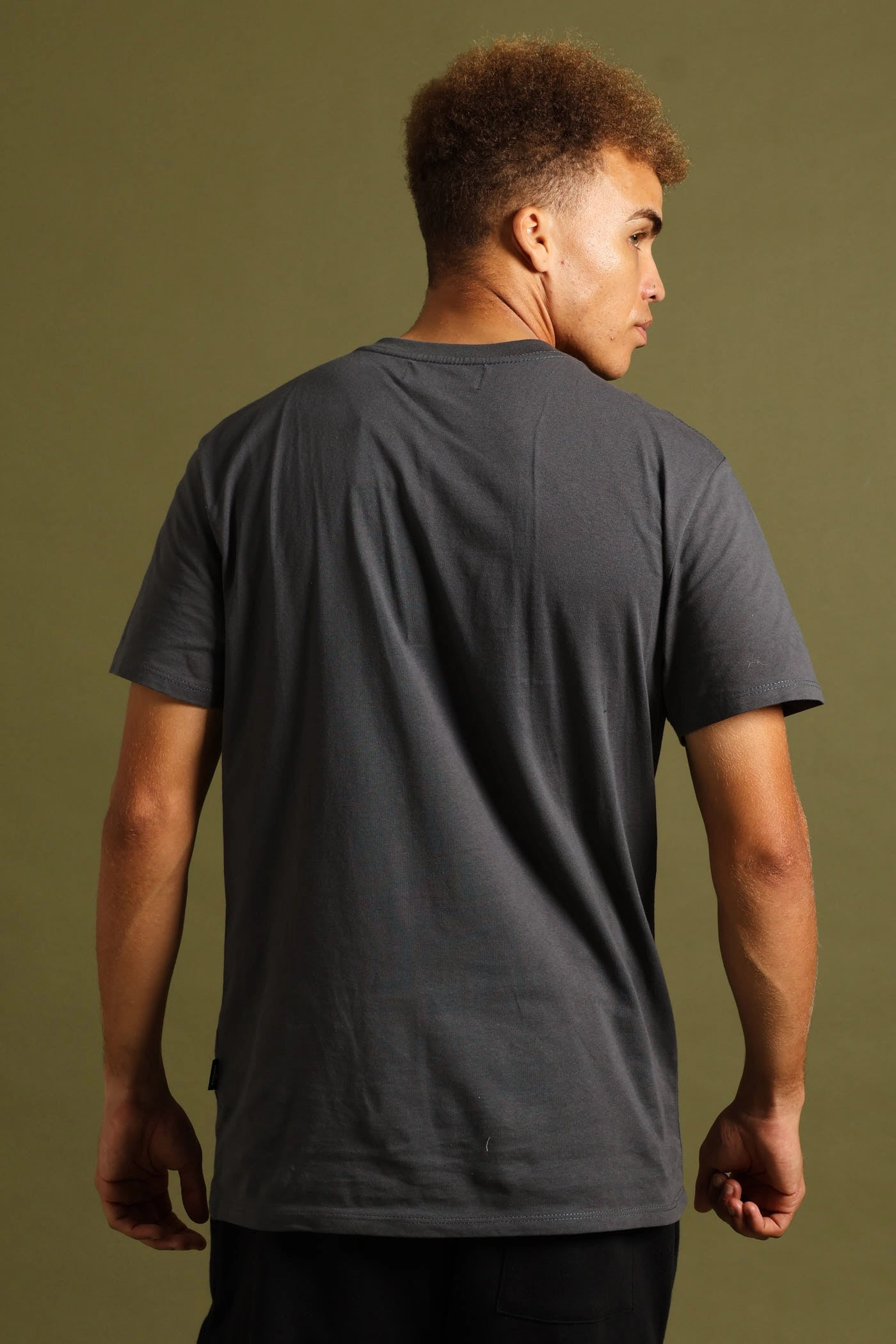 Short Sleeve Basic Print Tee - Charcoal Recycled Material Weekend Comfort