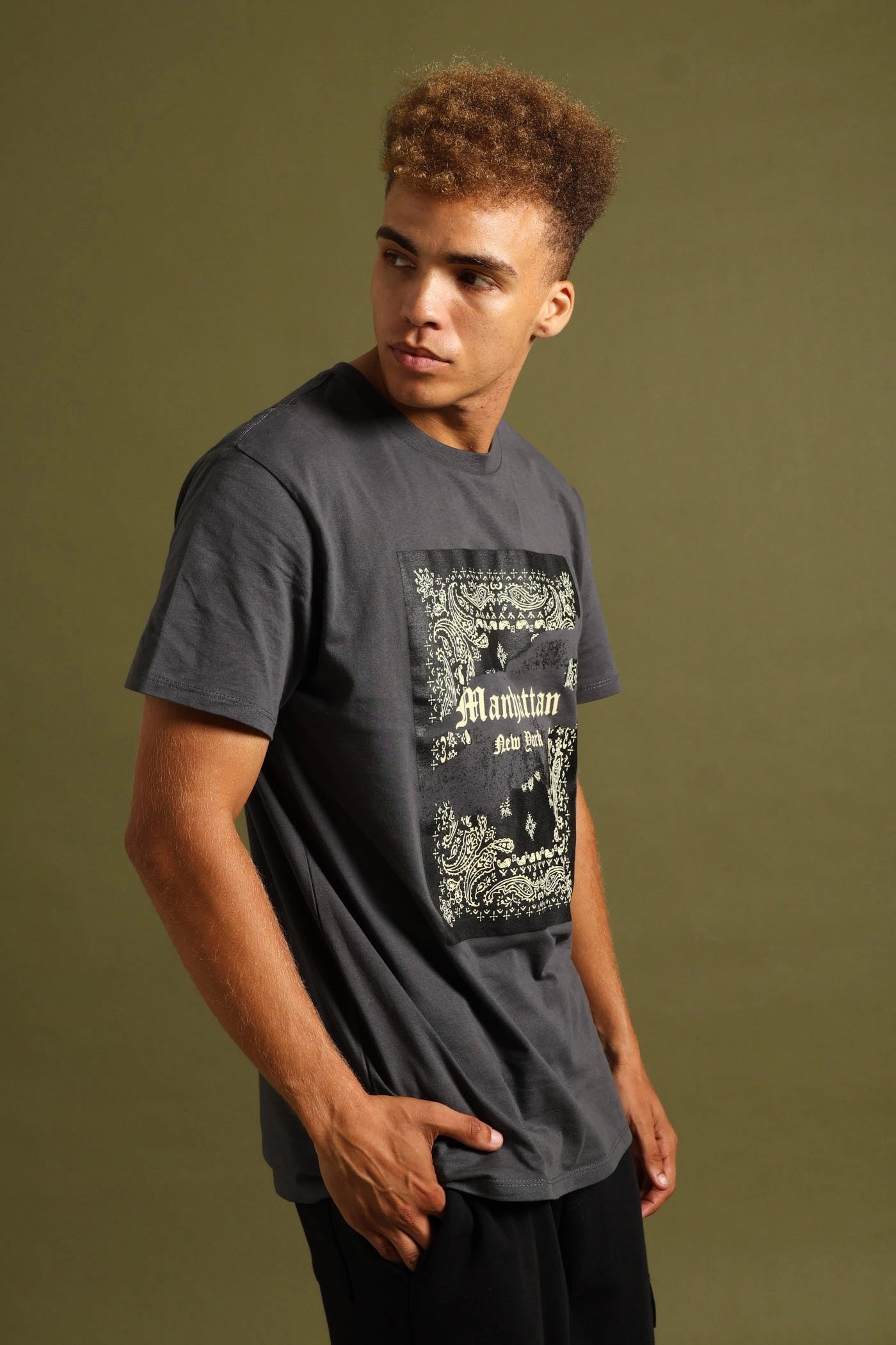 Short Sleeve Basic Print Tee - Charcoal EcoFriendlyMaterial