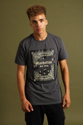 Short Sleeve Basic Print Tee - Charcoal OdorResistantTechnology