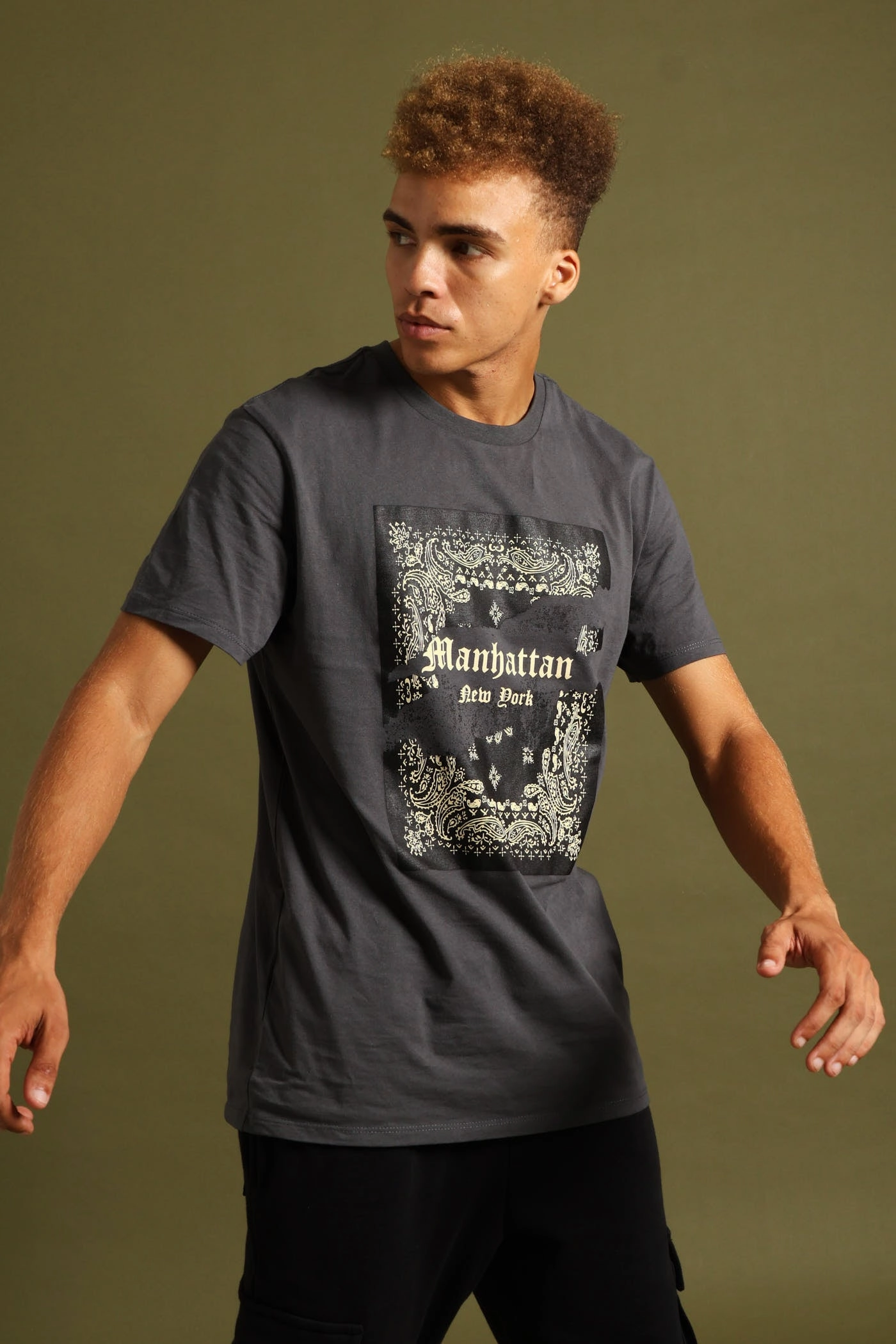 Unisex Core Layered Comfort Short Sleeve Basic Print Tee - Charcoal