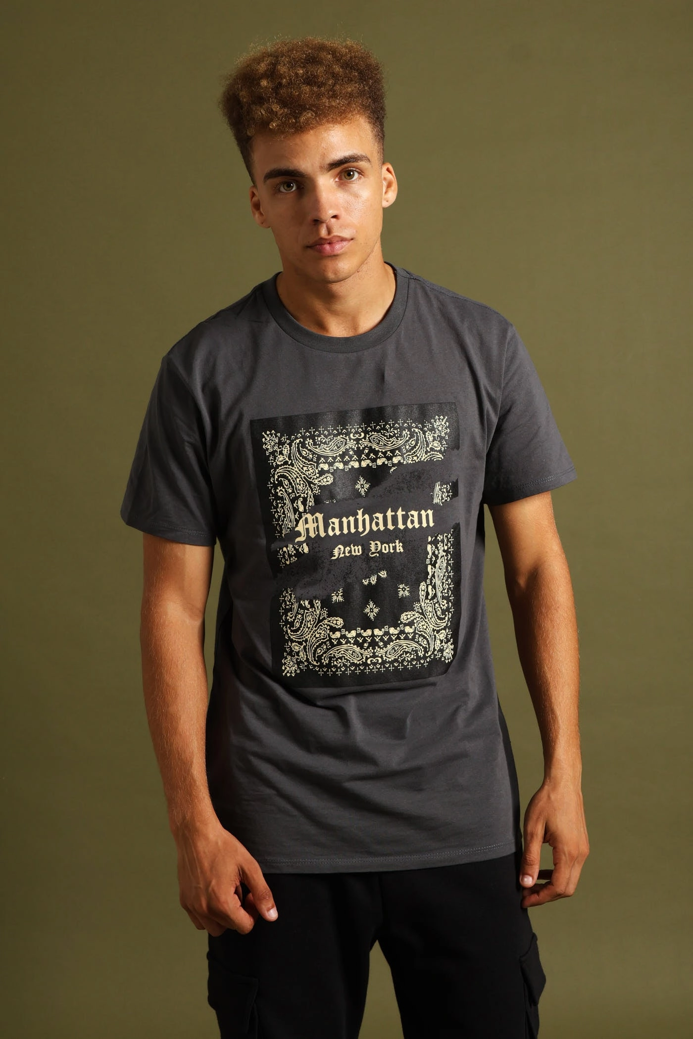 Short Sleeve Basic Print Tee - Charcoal ColorfastFabricTech Stretchable Knit