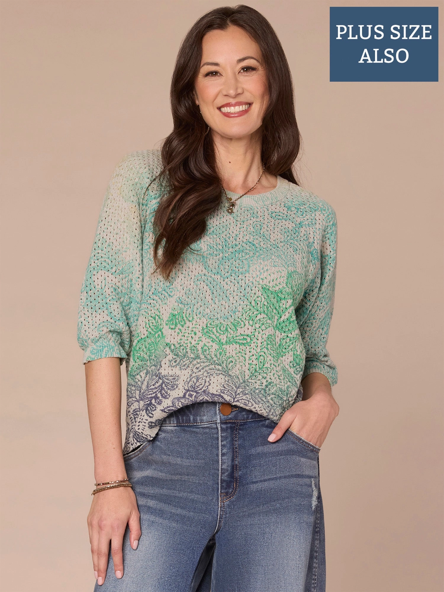 Dolman Sleeve Round Neck Printed Plus Size Sweater Chill Vibes Simple Warmth