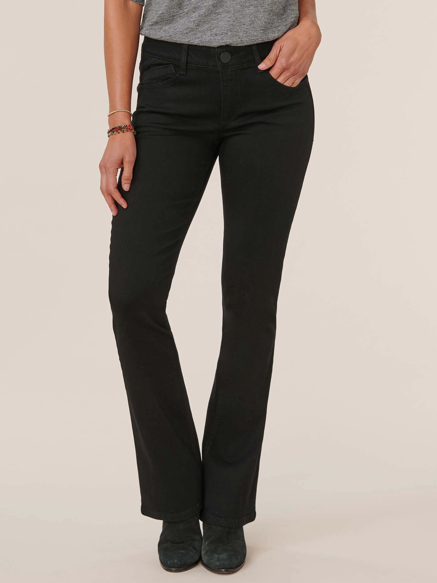 Casual Dressing Clean Aesthetic 34" Inseam "Ab"solution? Itty Bitty Bootcut Black Denim Tall Jeans