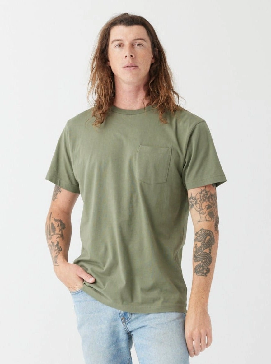 DoubleLayered Neckline Men's Heavyweight Pocket Tee - Army
