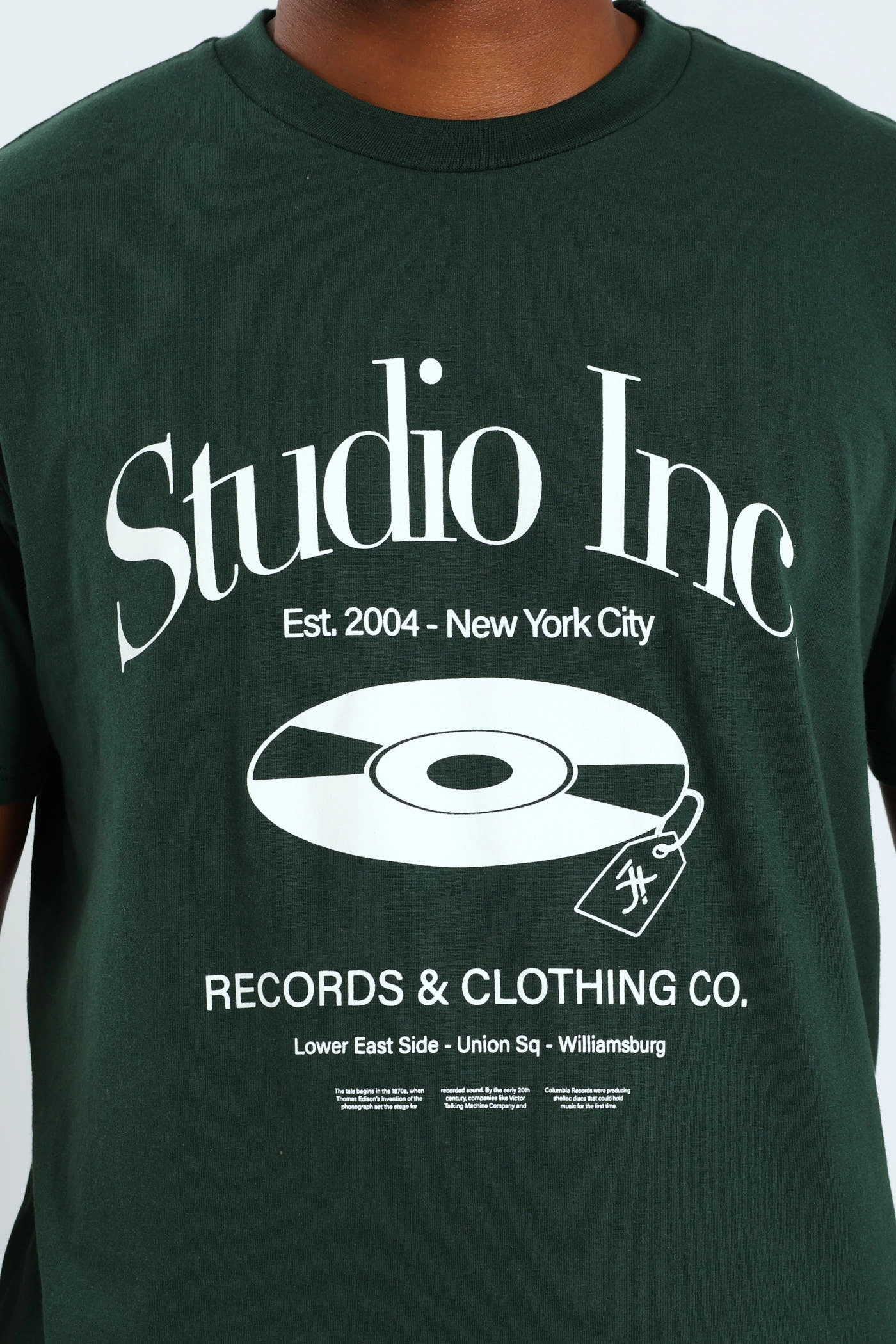 Tagless Neckline Music CD Front Print Tee - Green