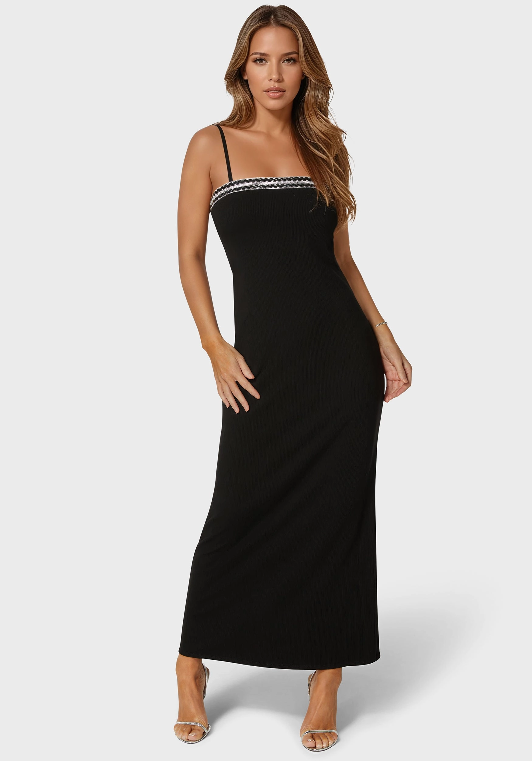 Understated Elegance All-Purpose Wear Diamond Trim Rib Maxi Dress