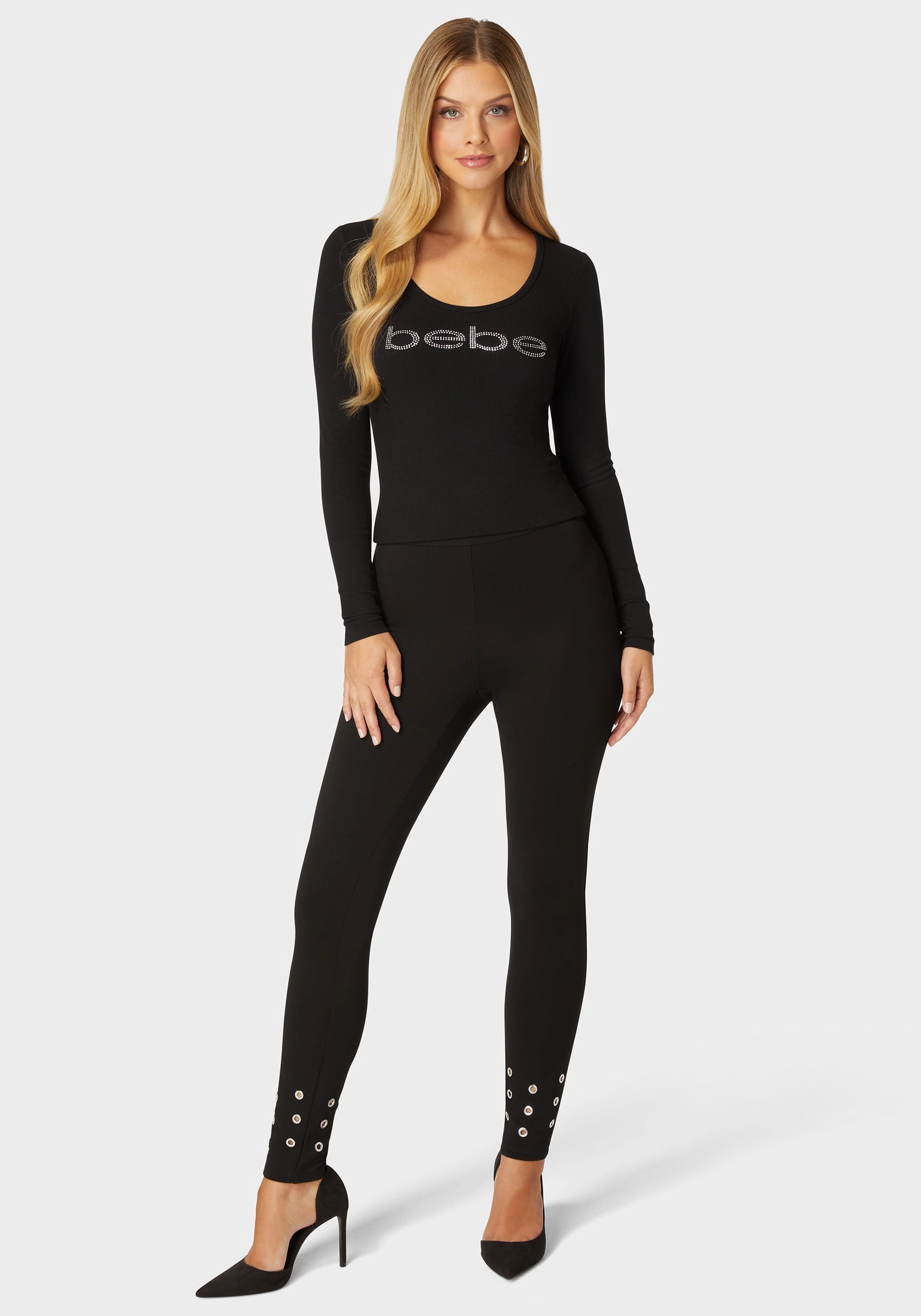 Leg support Natural Waist Grommet Detail Knit Legging