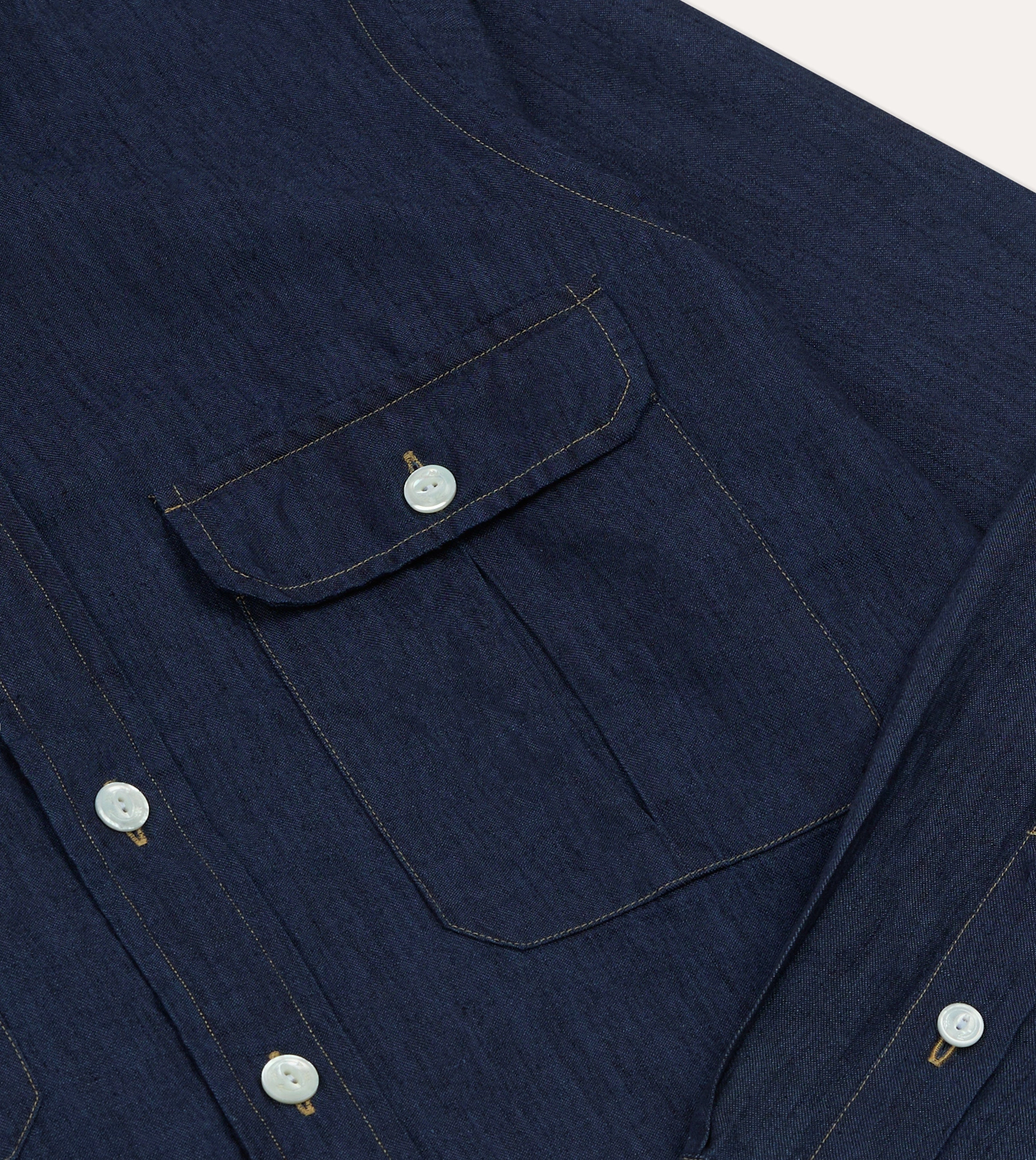 Navy Cotton Linen Two-Pocket Work Shirt Ergonomic Back Panel