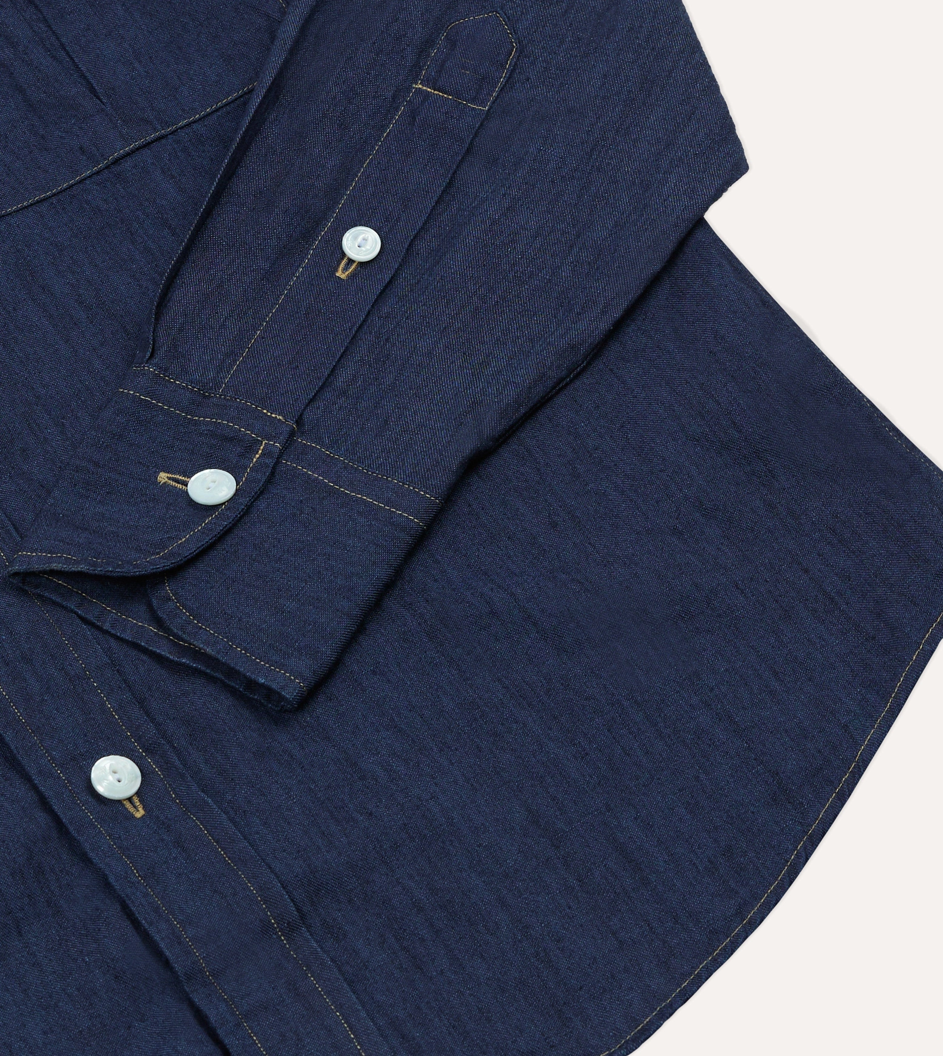 Waffle Weave Navy Cotton Linen Two-Pocket Work Shirt