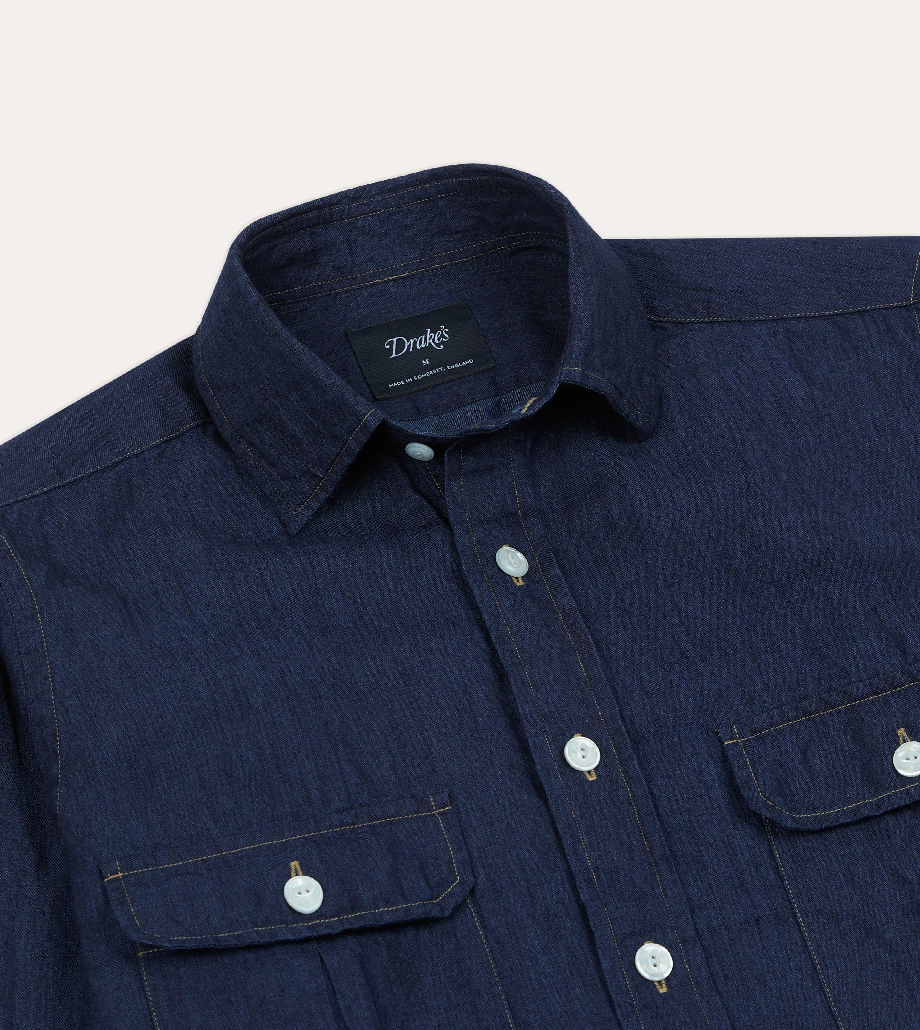 Comfort Wear Nautical Look Navy Cotton Linen Two-Pocket Work Shirt