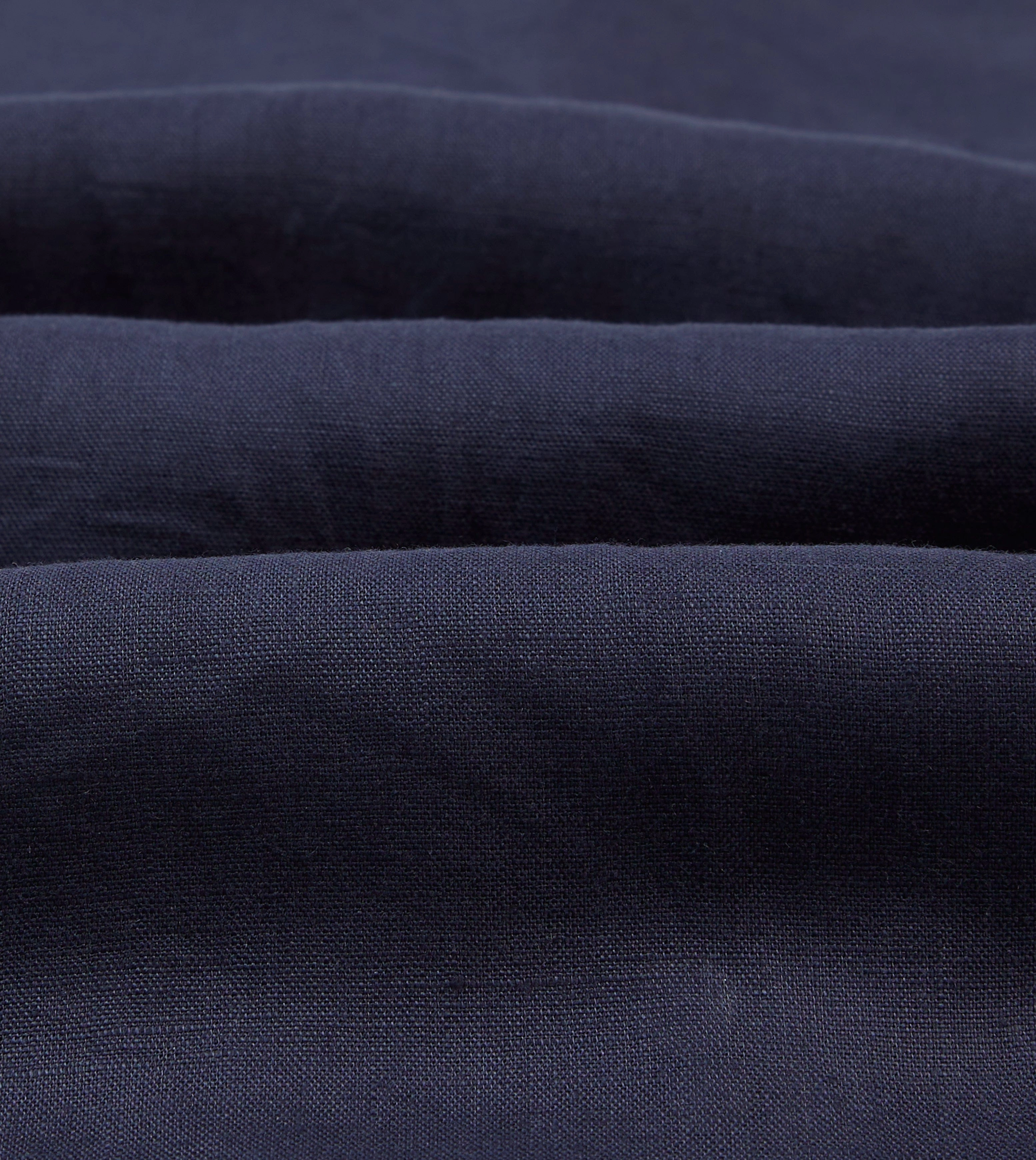 Navy Linen Camp Collar Long Sleeve Shirt Trendsetter Choice No Slip Shoulder Grip