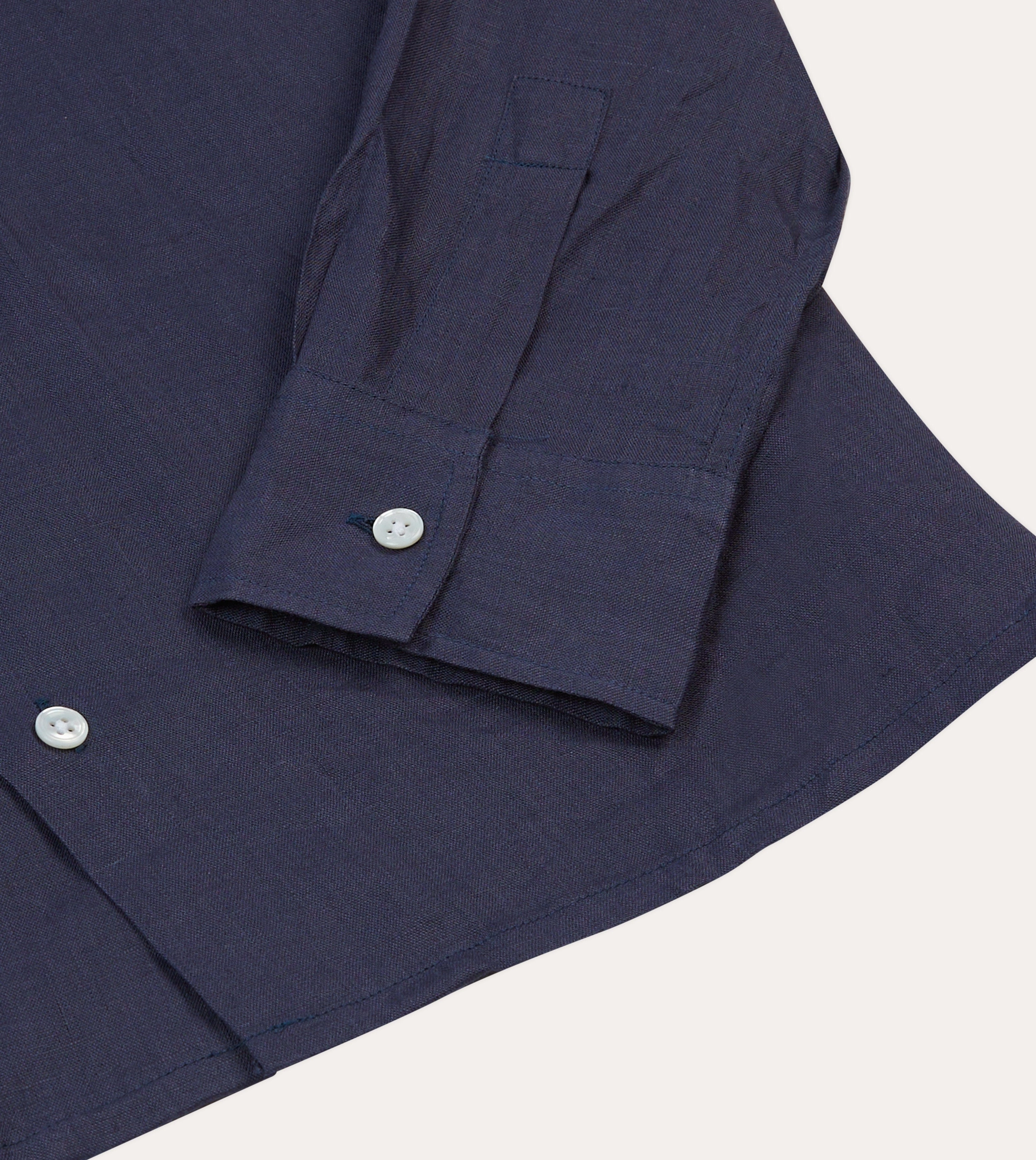 Navy Linen Camp Collar Long Sleeve Shirt Day-To-Night Wear Adjustable Cuff Closure
