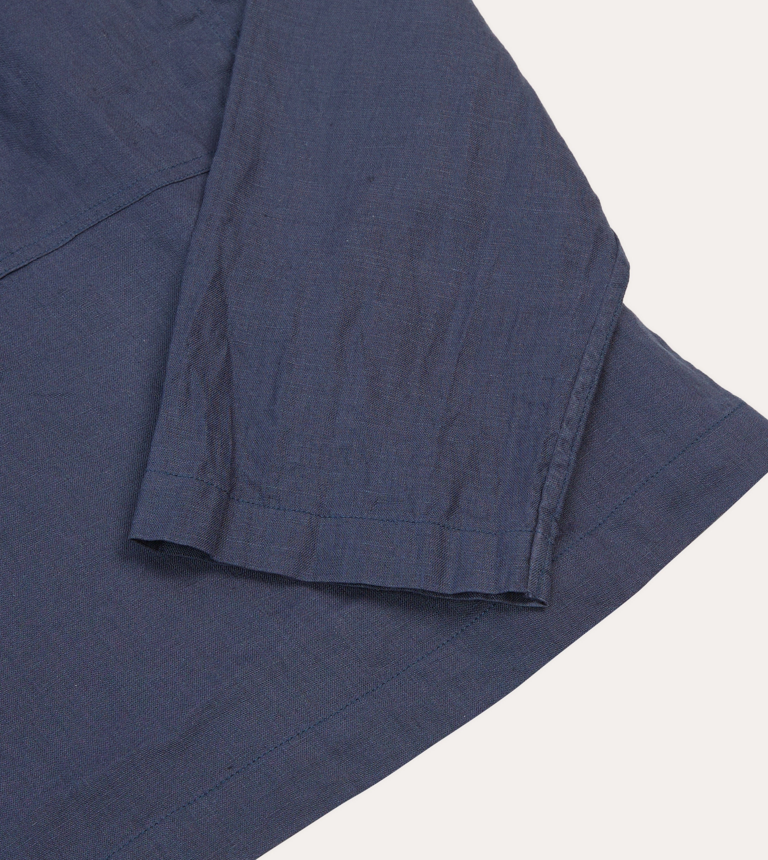 Navy Linen Mandarin Collar Popover Shirt Ventilated Back